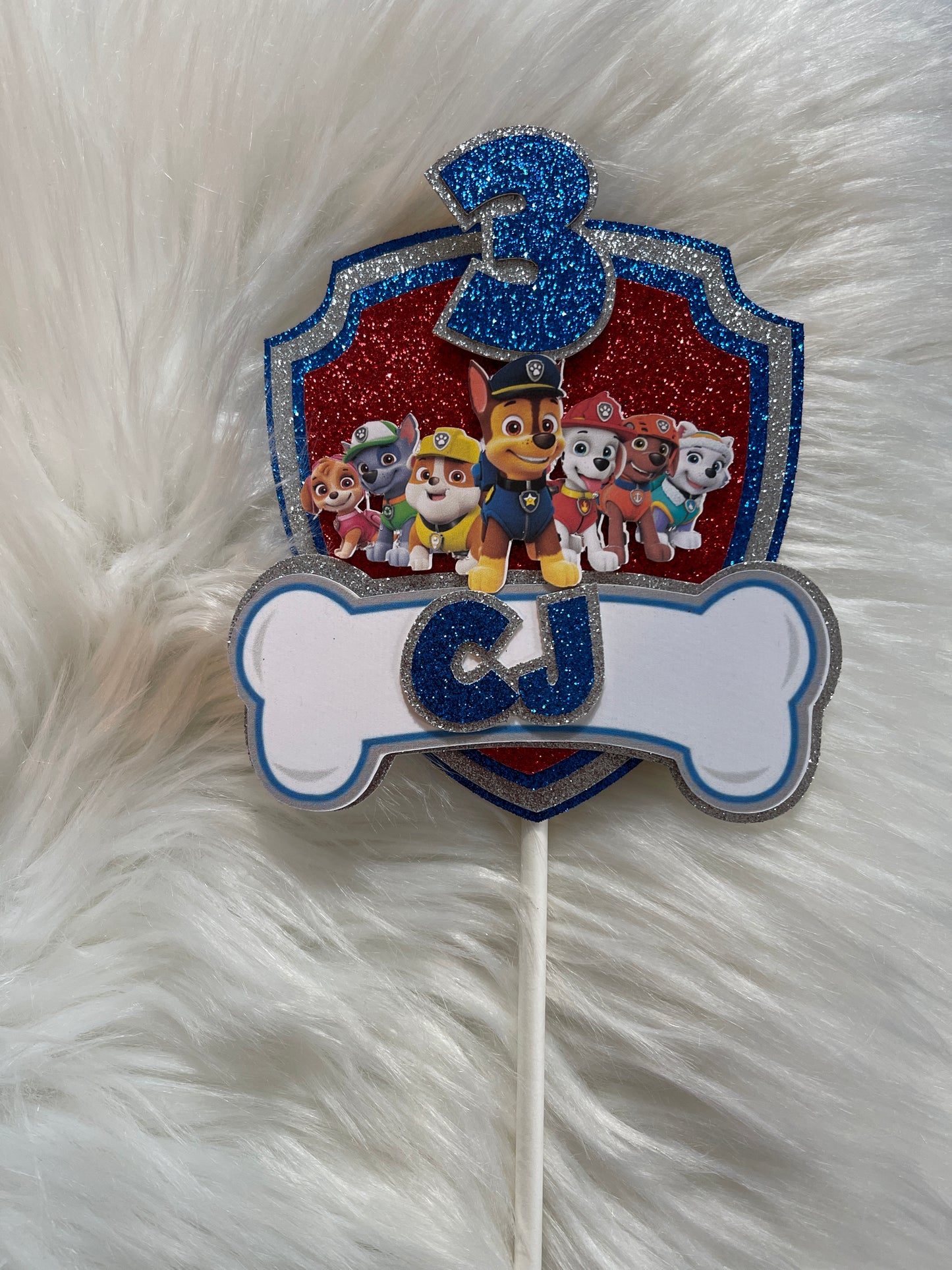 Personalized Paw Patrol Cake Topper – Custom Name & Age Birthday Party Decoration