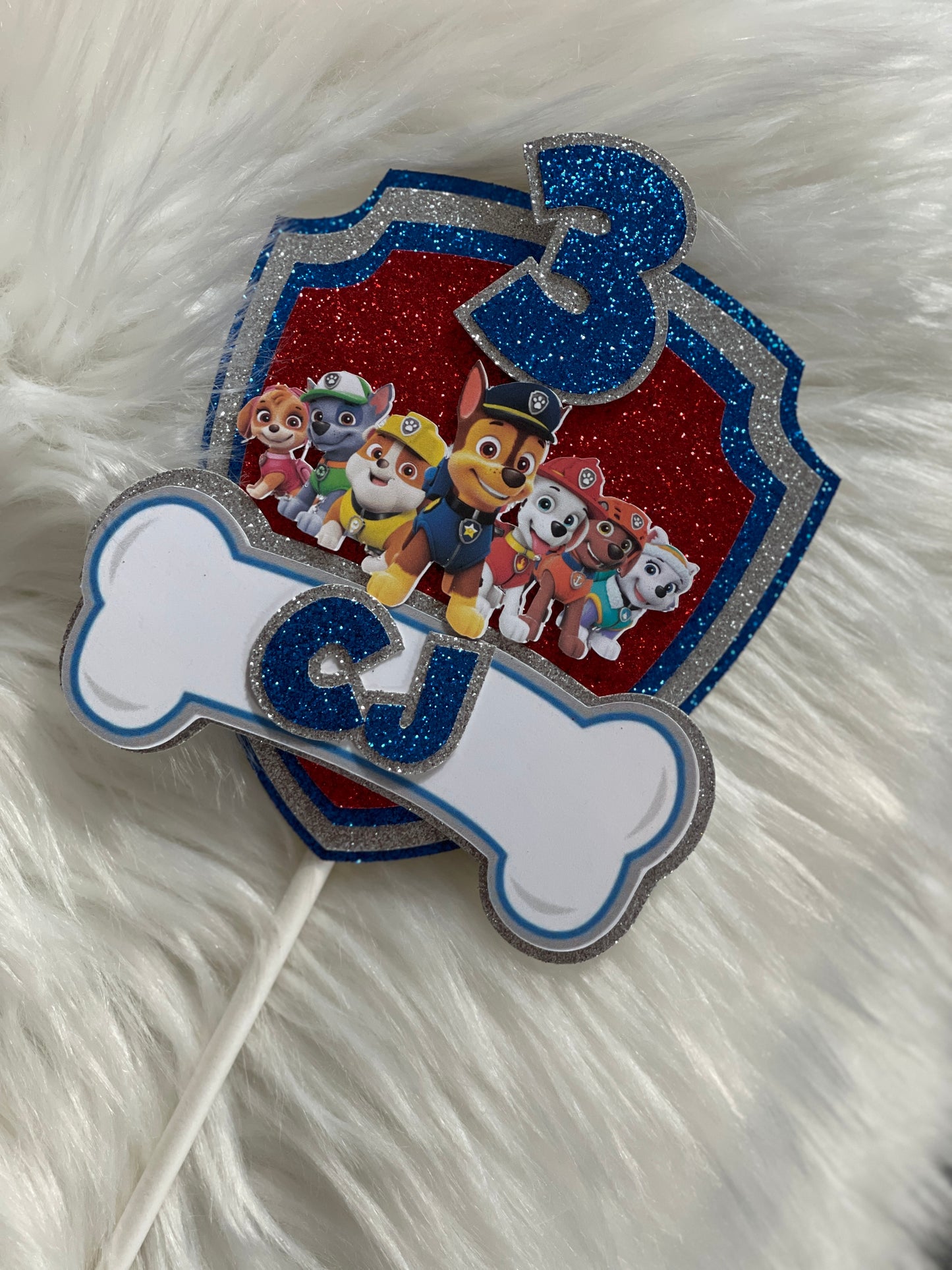 Personalized Paw Patrol Cake Topper – Custom Name & Age Birthday Party Decoration