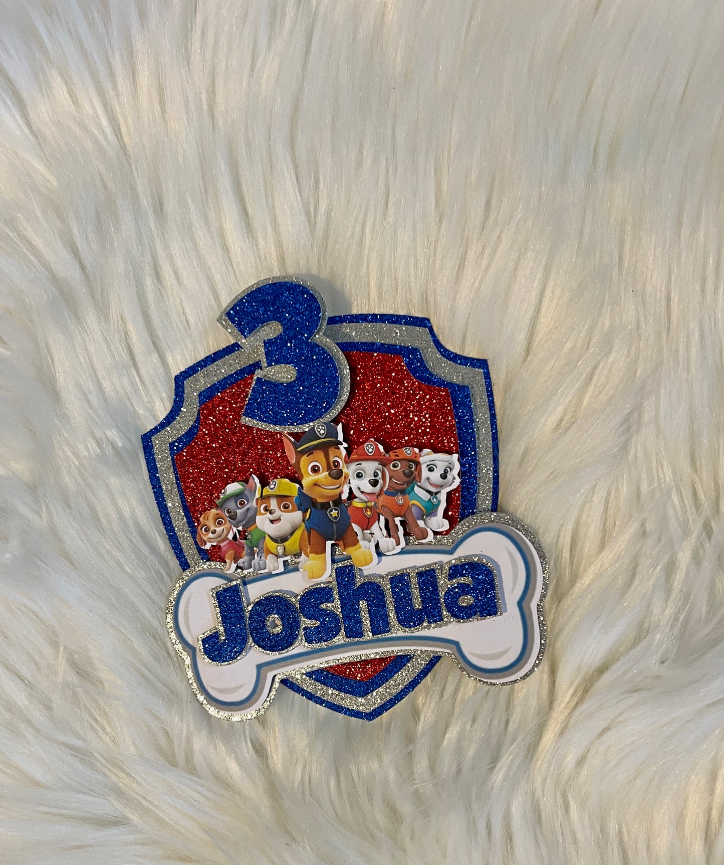 Personalized Paw Patrol Cake Topper – Custom Name & Age Birthday Party Decoration