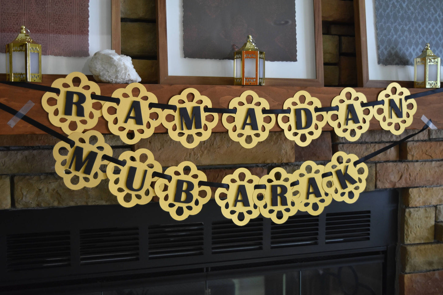 Ramadan / Eid banner, Ramadan mubarak banner black and gold Ramadan banner Eid Mubarak banner Eid banner Ramadan decoration