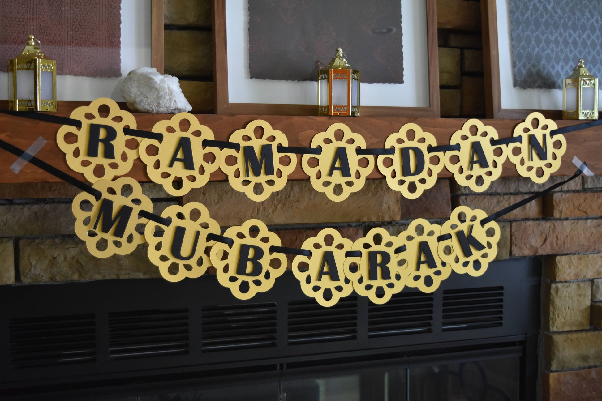 Ramadan / Eid banner, Ramadan mubarak banner black and gold Ramadan banner Eid Mubarak banner Eid banner Ramadan decoration