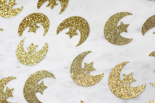 Ramadan confetti, Set of 42 moon and star confetti, Eid confetti, Ramadan and Eid table decoration