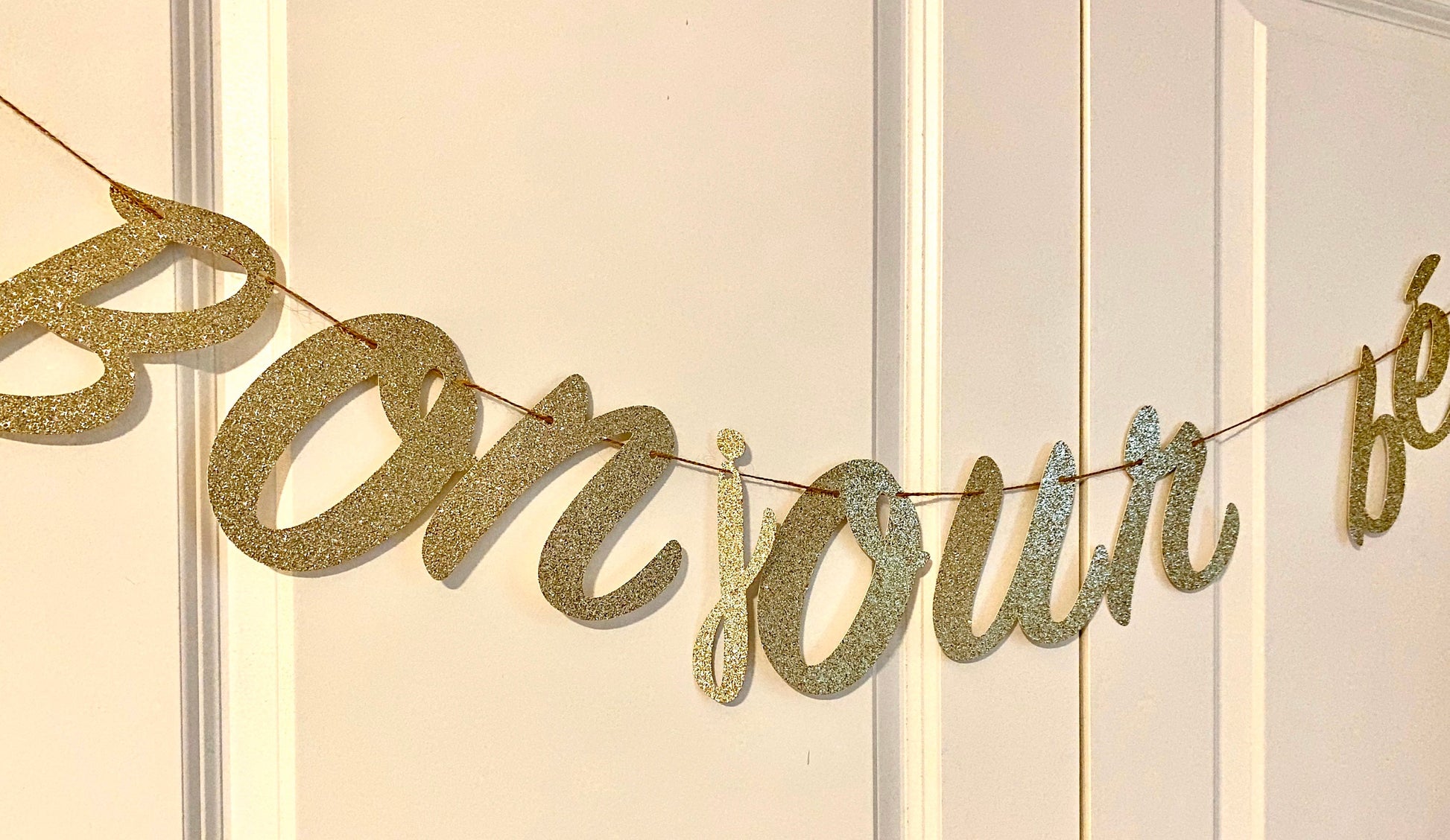 Bonjour Bebe glitter gold banner, french baby shower decoration, Eiffel Tower shower (Gold)