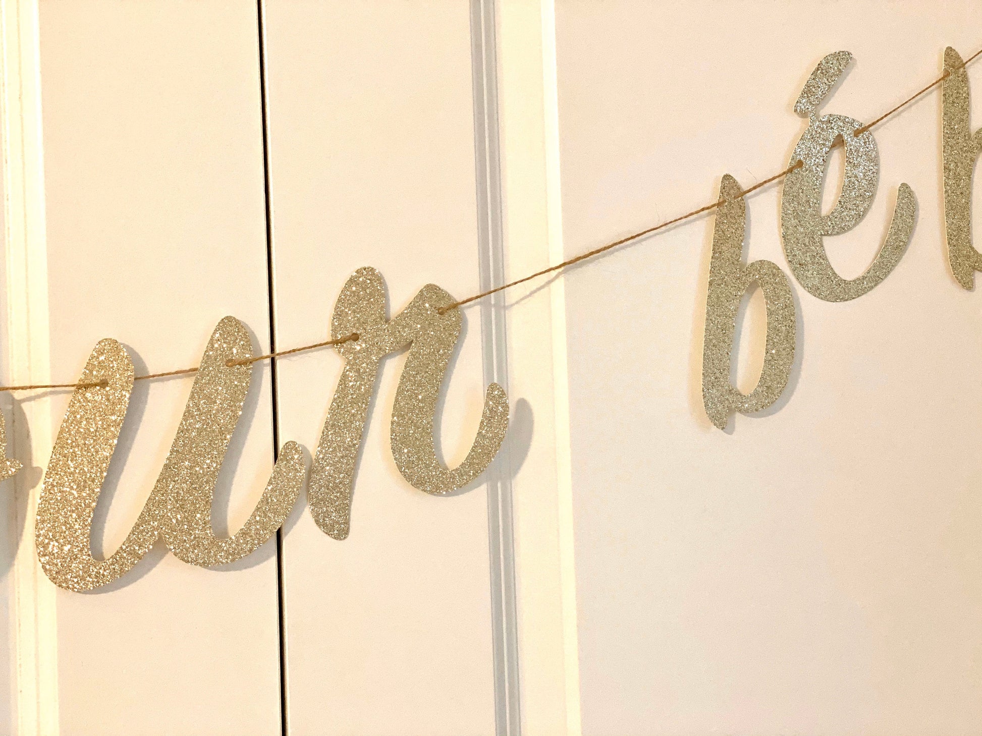 Bonjour Bebe glitter gold banner, french baby shower decoration, Eiffel Tower shower (Gold)