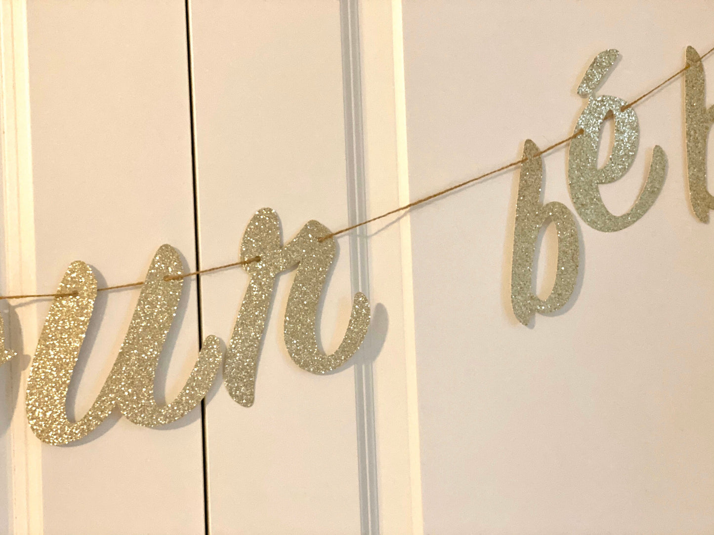 Bonjour Bebe glitter gold banner, french baby shower decoration, Eiffel Tower shower (Gold)