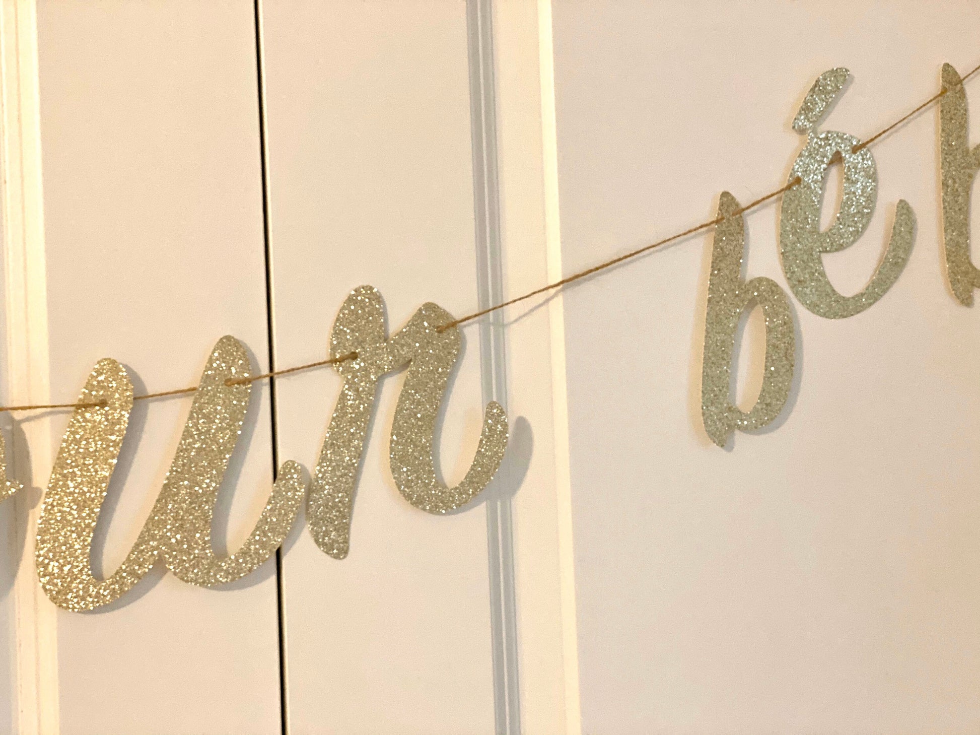 Bonjour Bebe glitter gold banner, french baby shower decoration, Eiffel Tower shower (Gold)