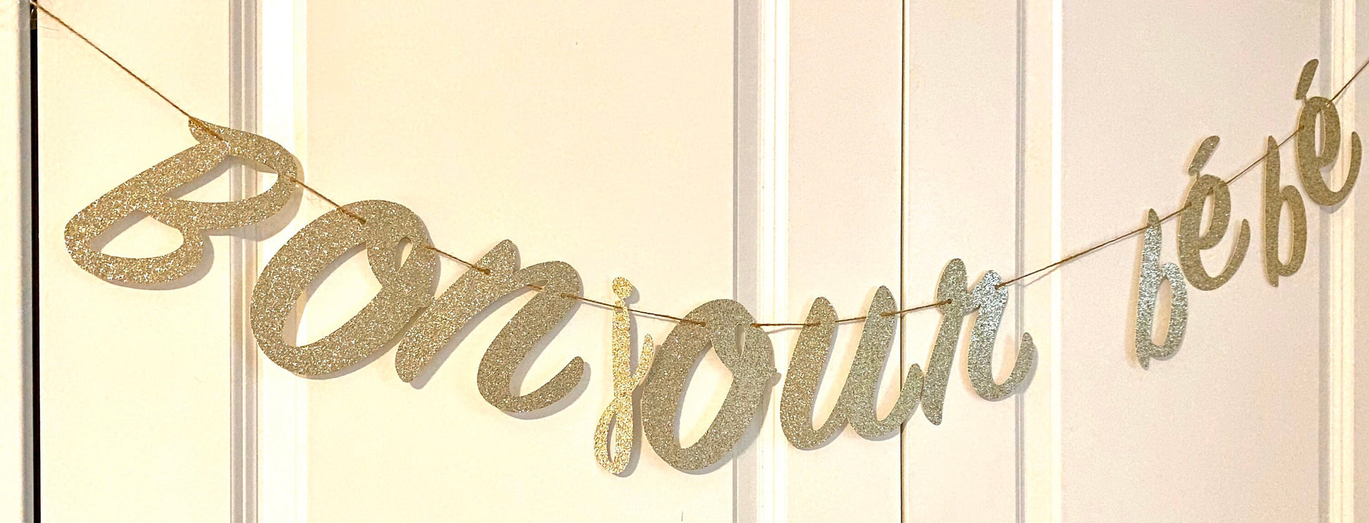 Bonjour Bebe glitter gold banner, french baby shower decoration, Eiffel Tower shower (Gold)