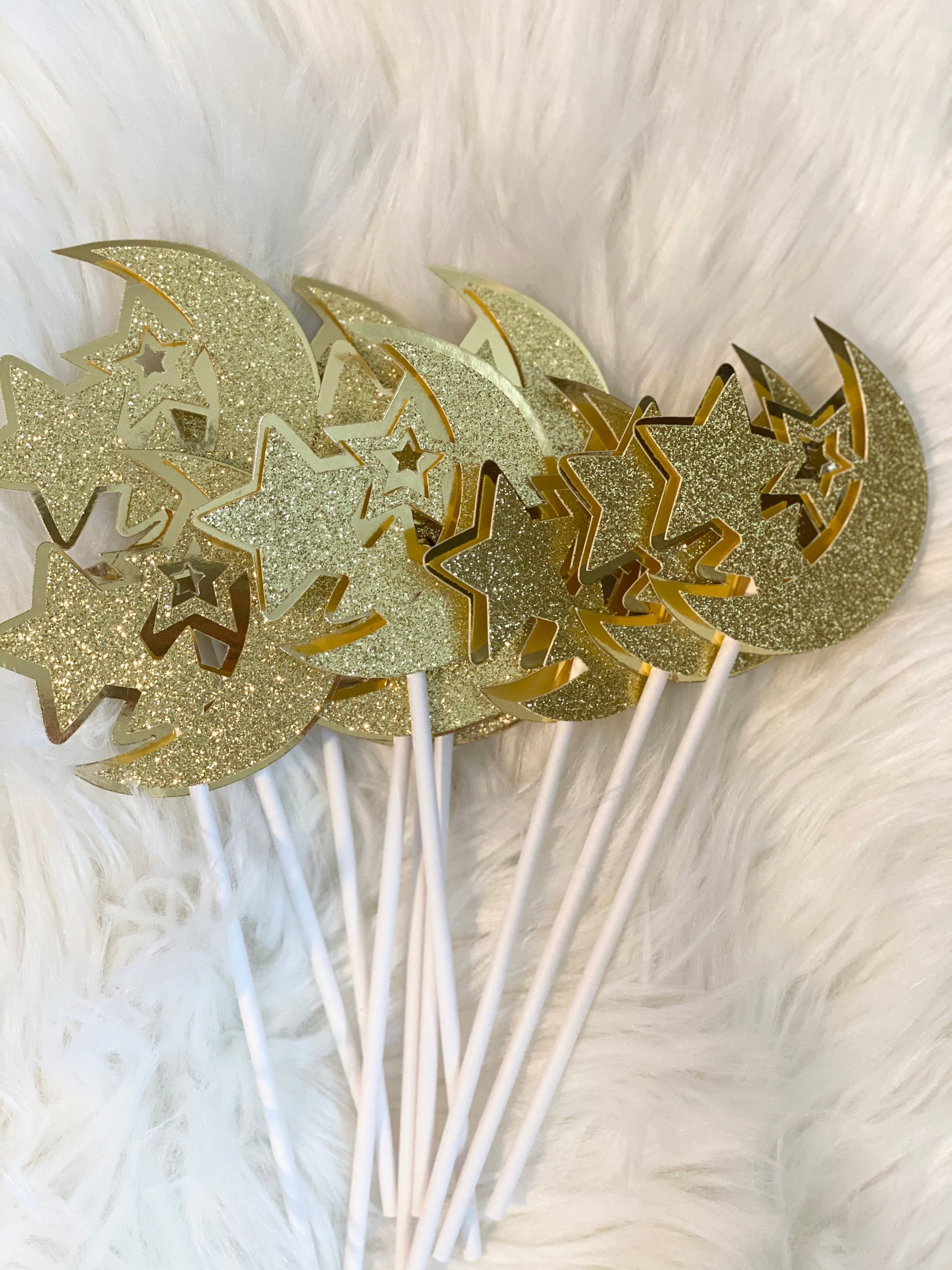 Ramadan star and moon cake topper, ramadan cake topper, ramadan gifts - Set of 10