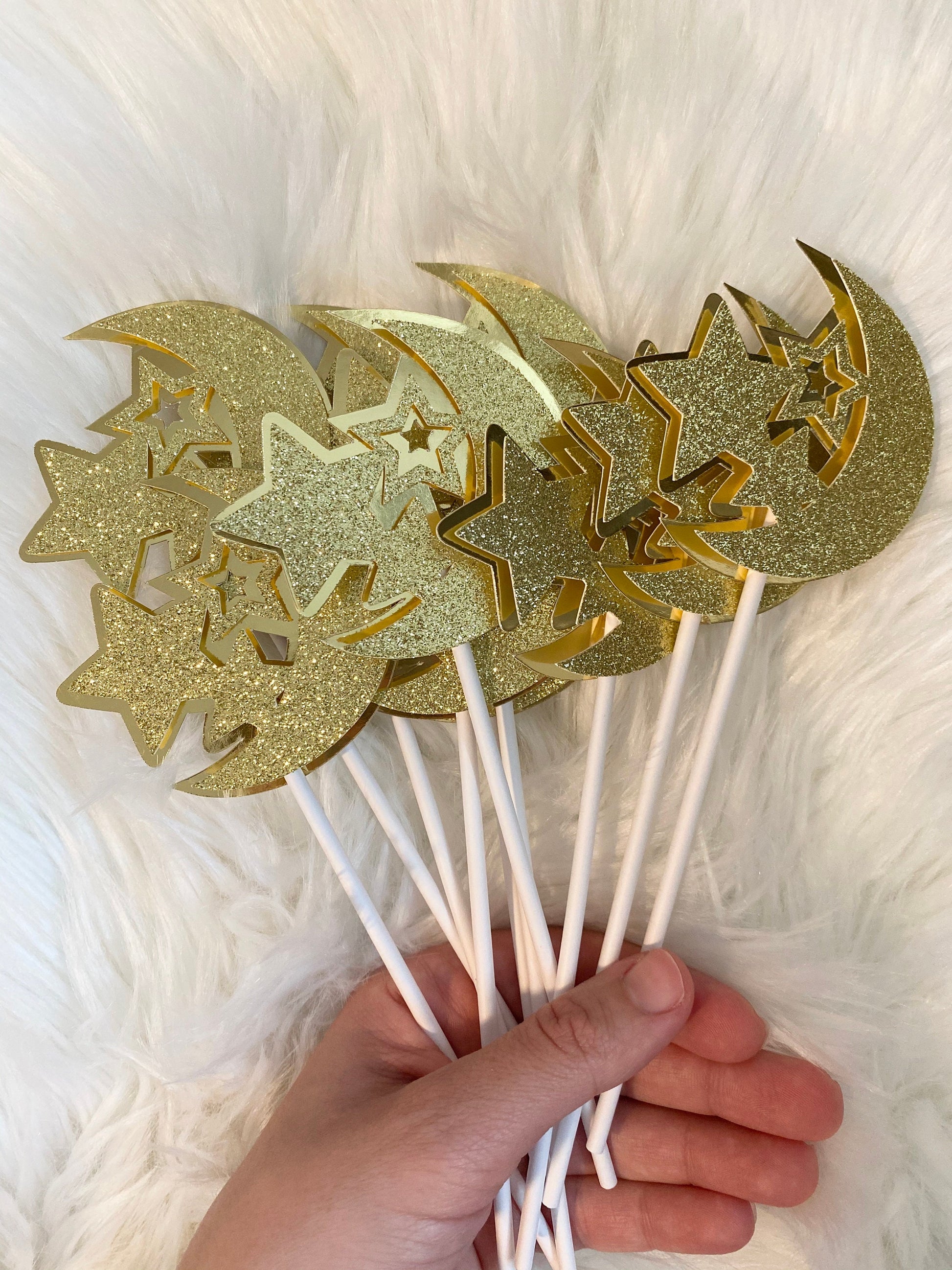 Ramadan star and moon cake topper, ramadan cake topper, ramadan gifts - Set of 10