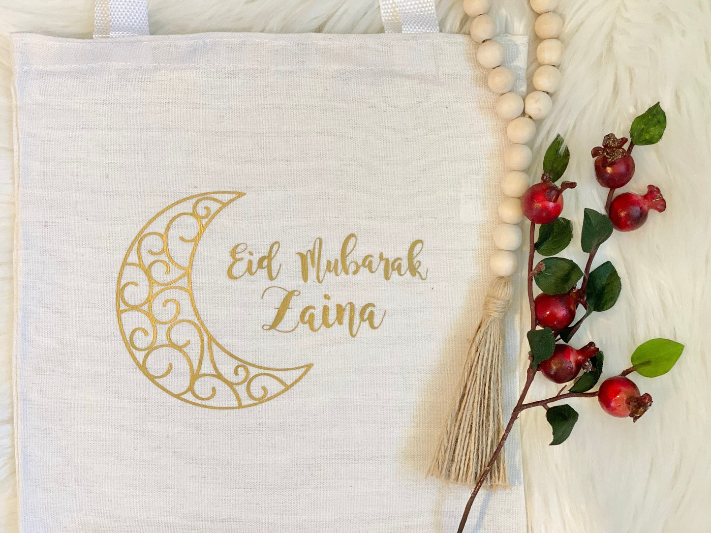 Eid mubarak gift bag - eid mubarak tote bag - eid mubarak favor bag - eid bag - eidi- BEADS NOT INCLUDED