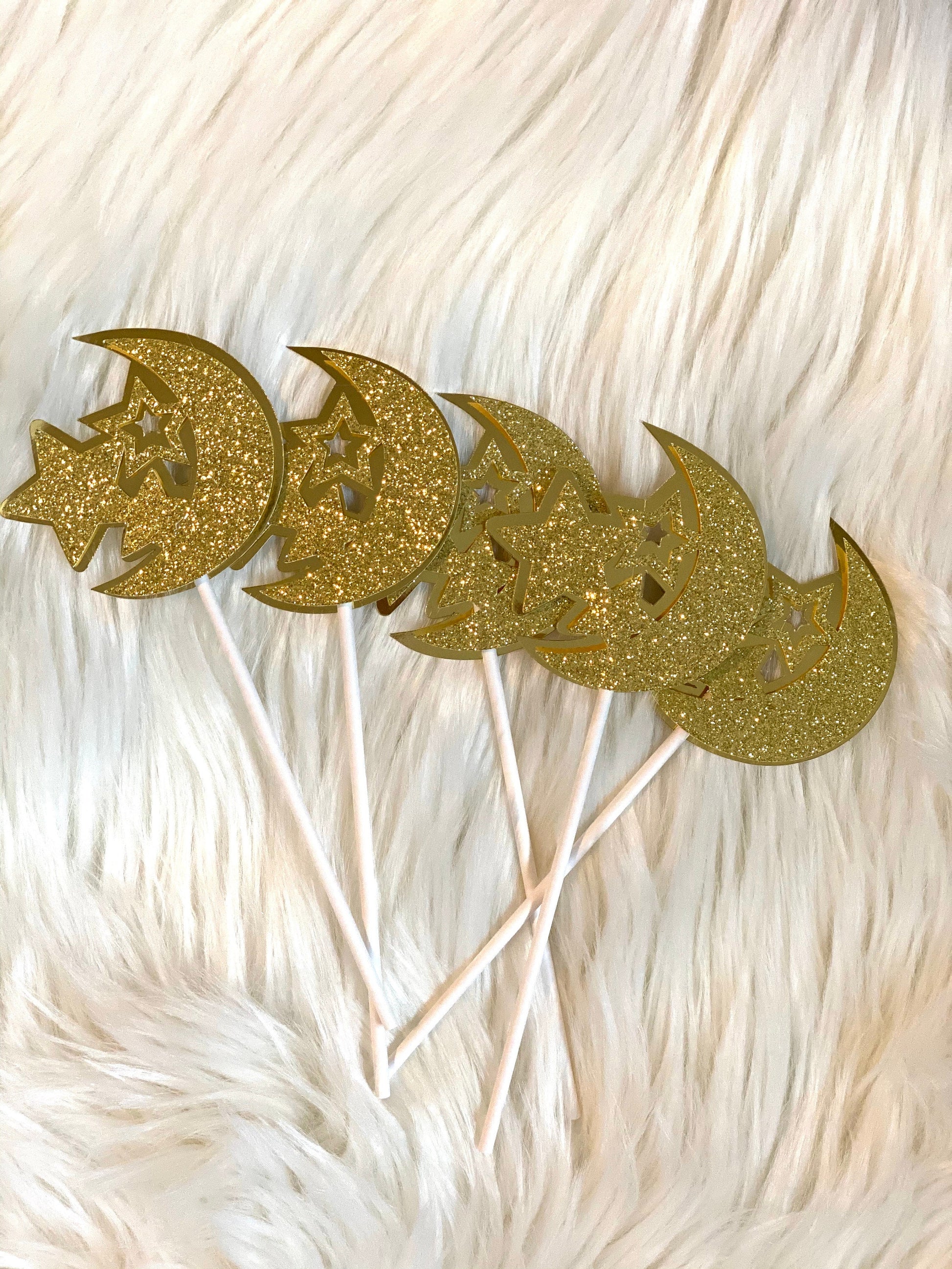 Ramadan star and moon cake topper, ramadan cake topper, ramadan gifts - Set of 10