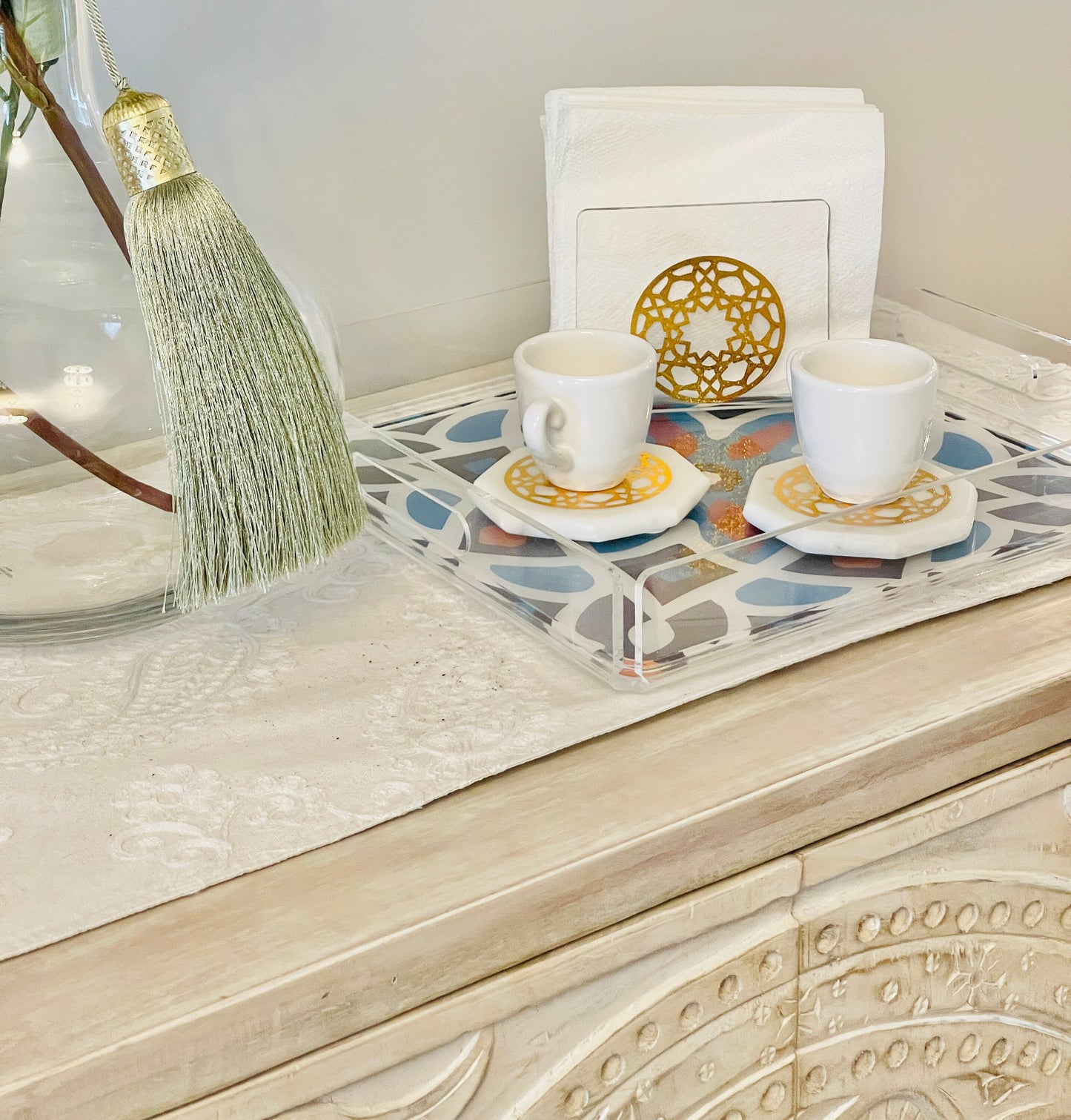 Arabic napkin holder - acrylic napkin holder with islamic round design