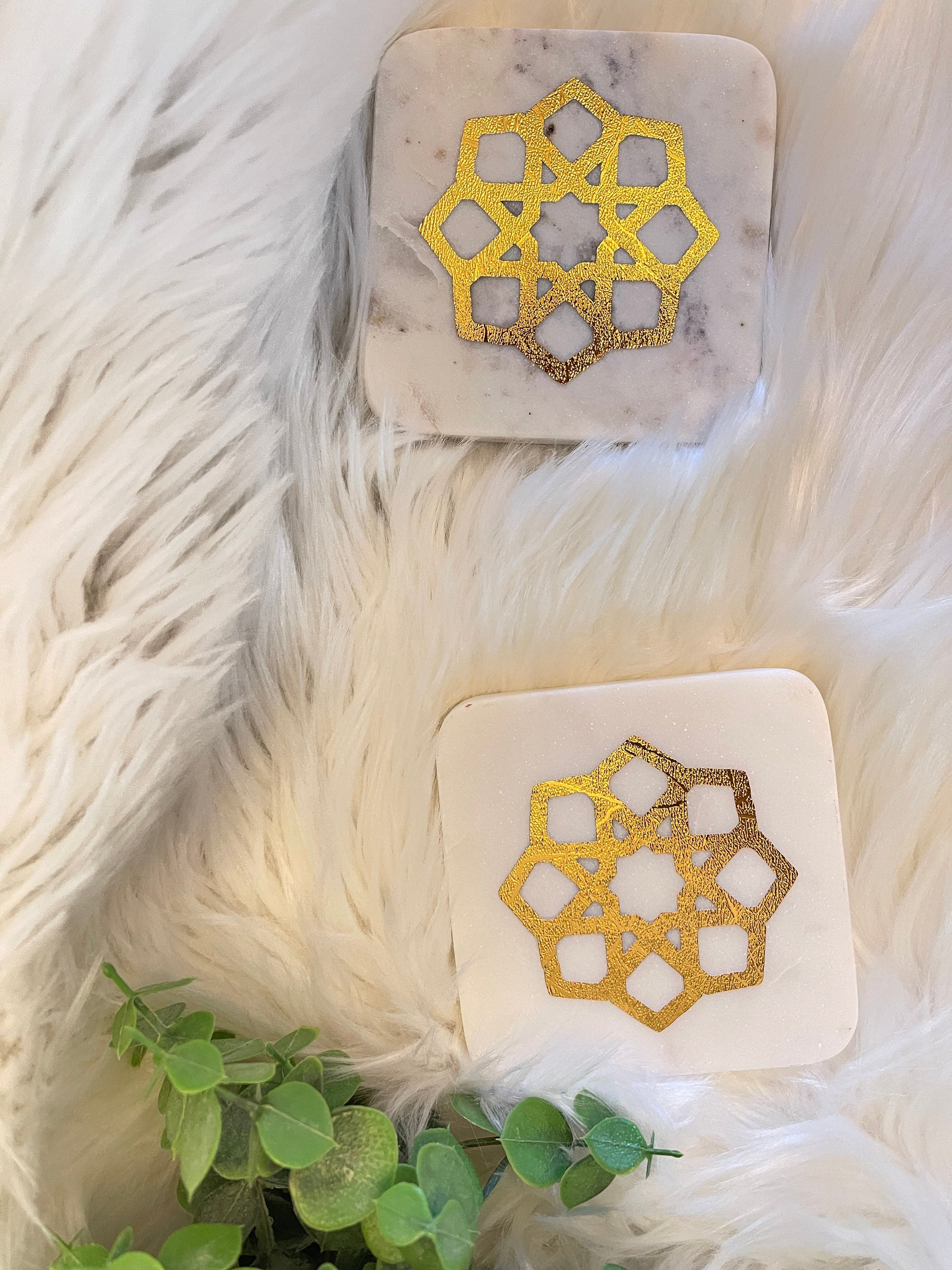 Islamic design marble coaster - square marble coaster - ramadan decoration