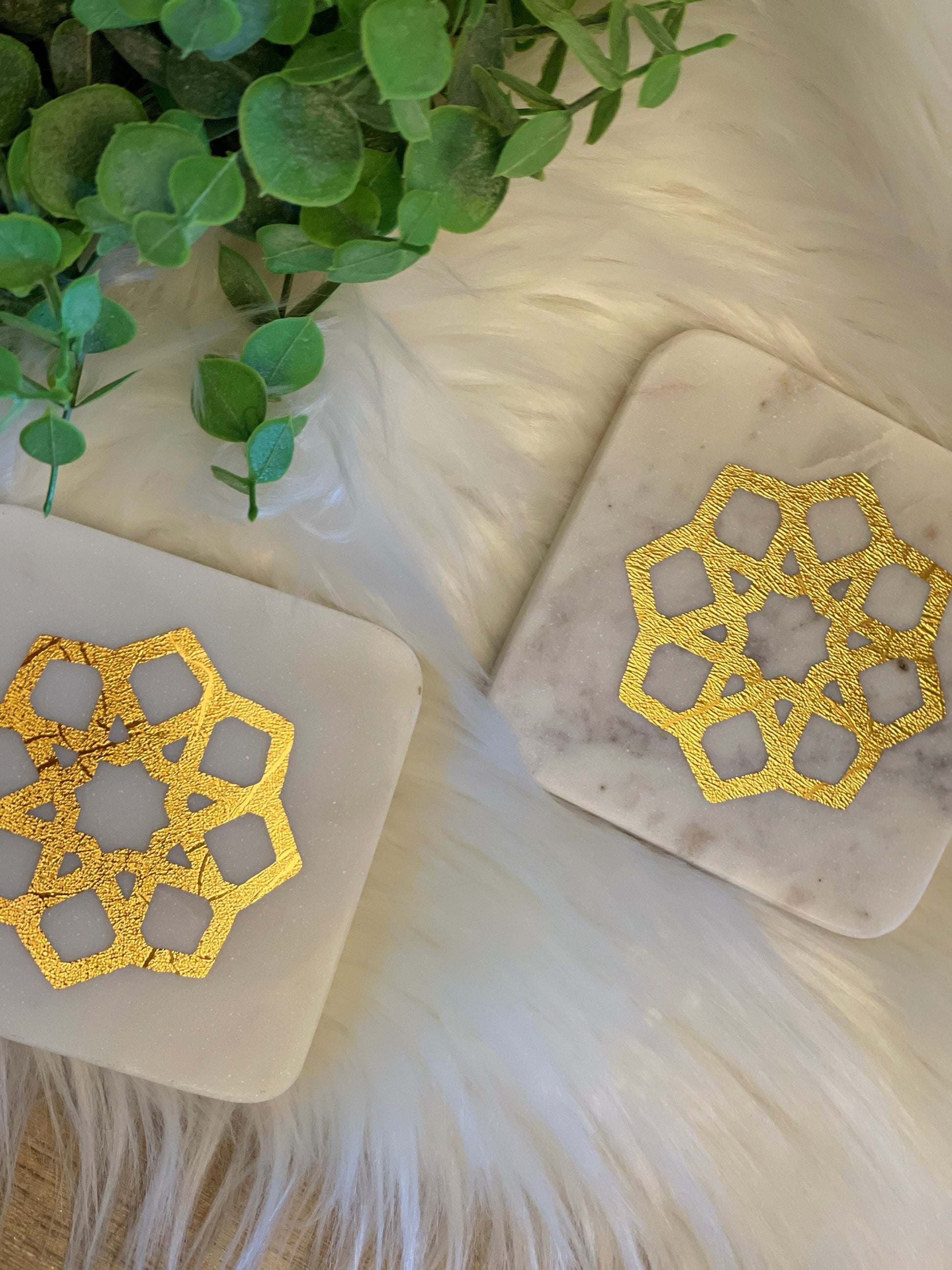 Islamic design marble coaster - square marble coaster - ramadan decoration