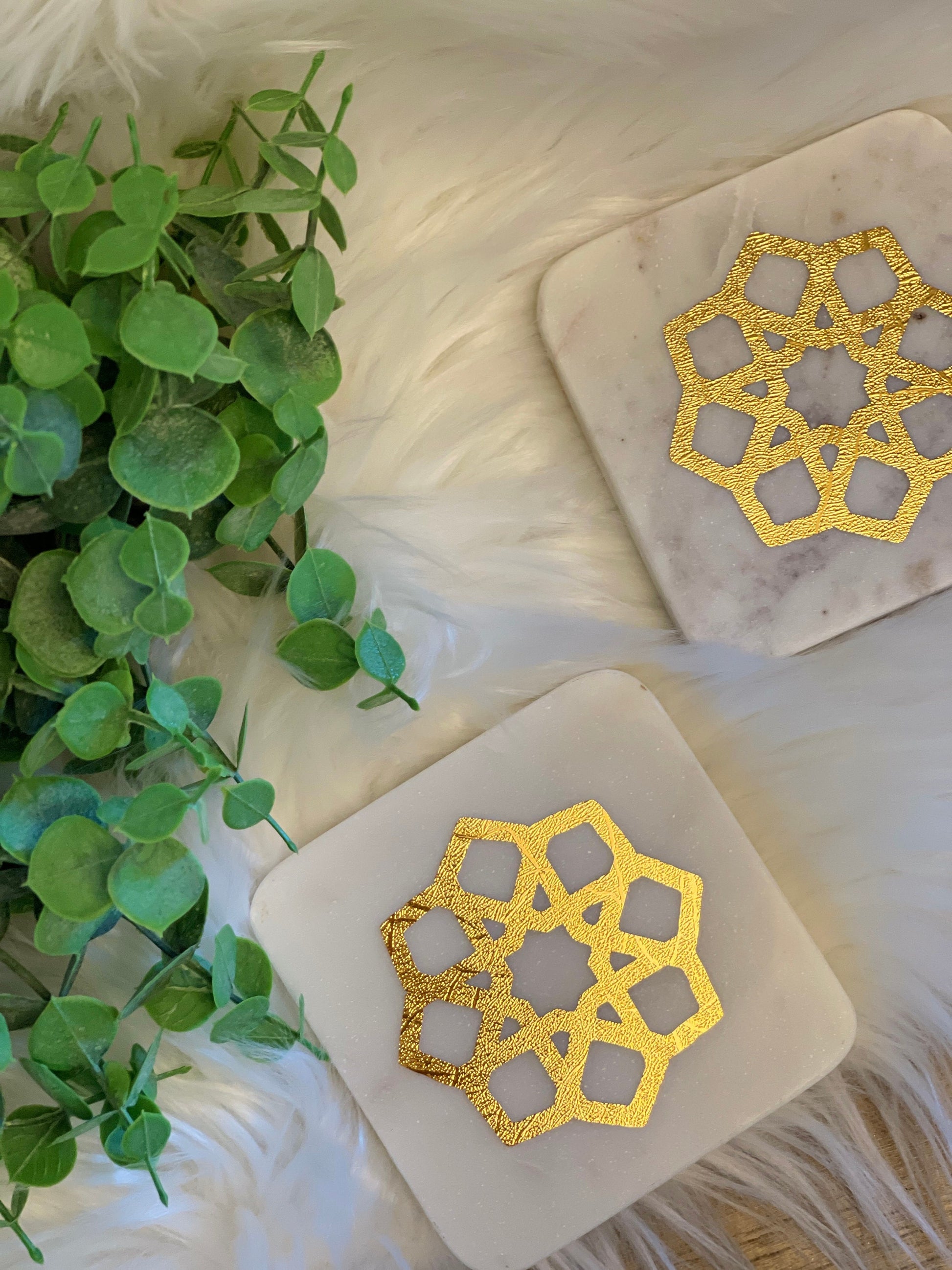 Islamic design marble coaster - square marble coaster - ramadan decoration