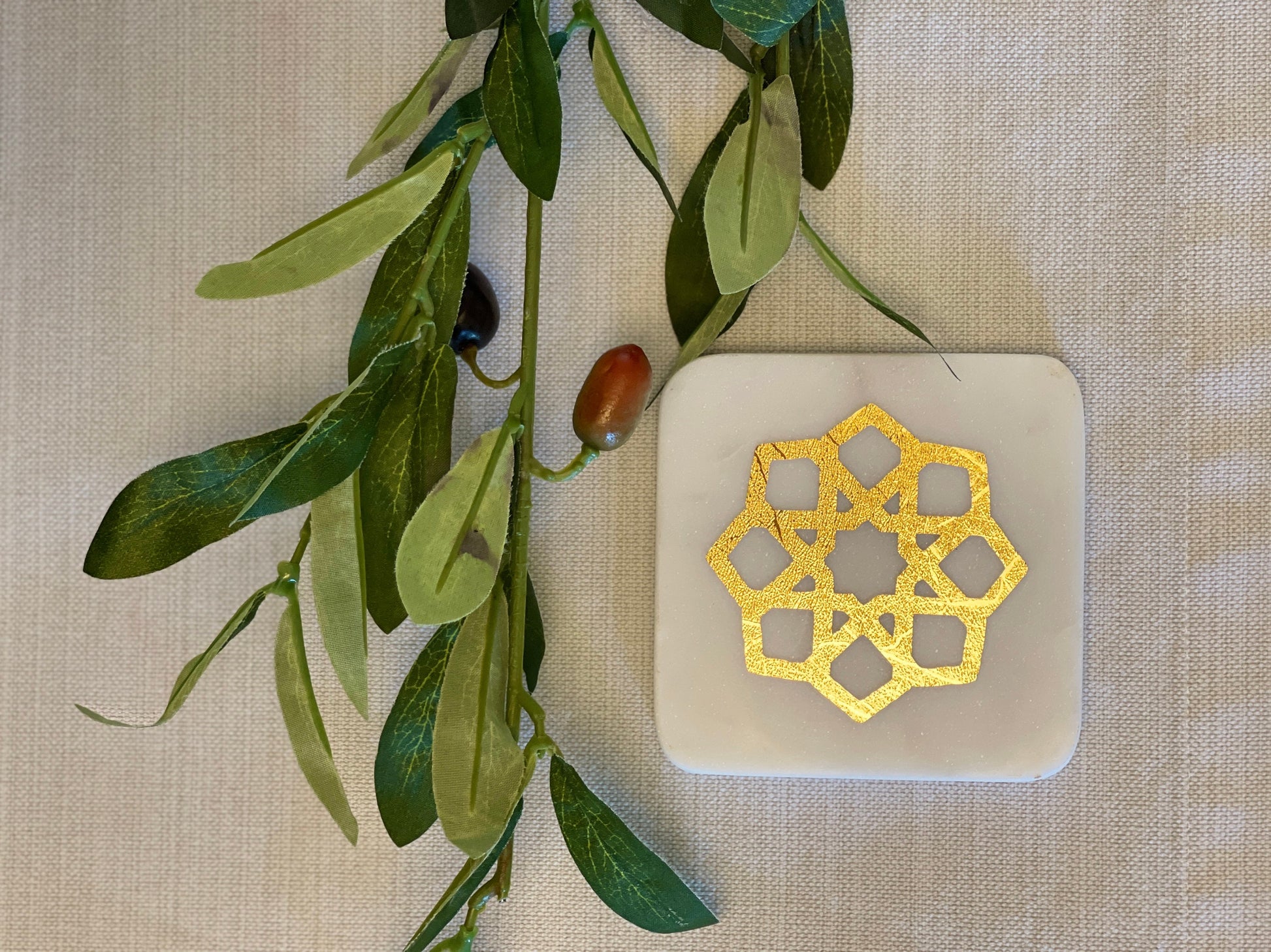 Islamic design marble coaster - square marble coaster - ramadan decoration