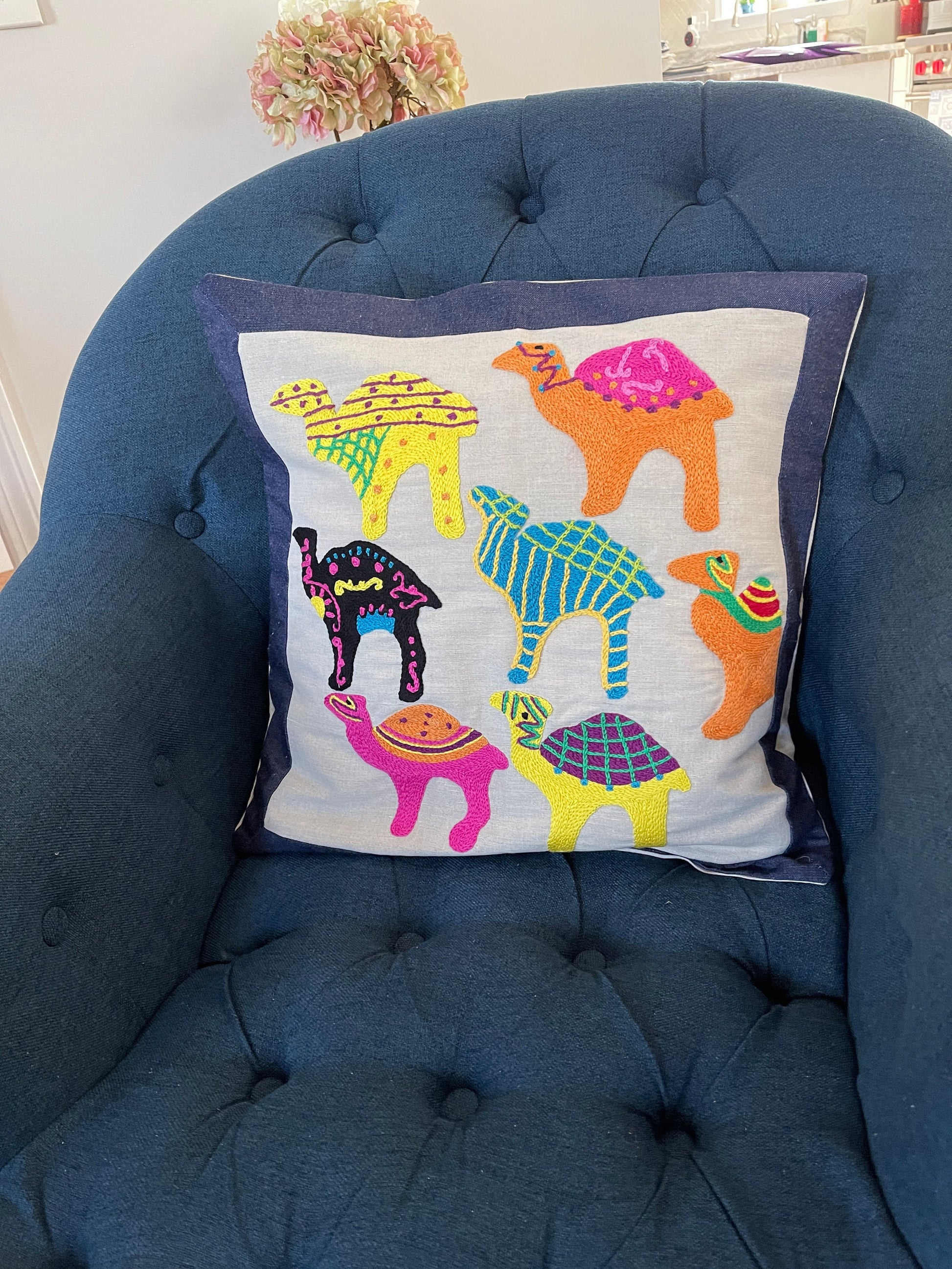 Arabic pillow, Arabic pillowcase, Islamic pillow cover, Embroidered camel pillow cover