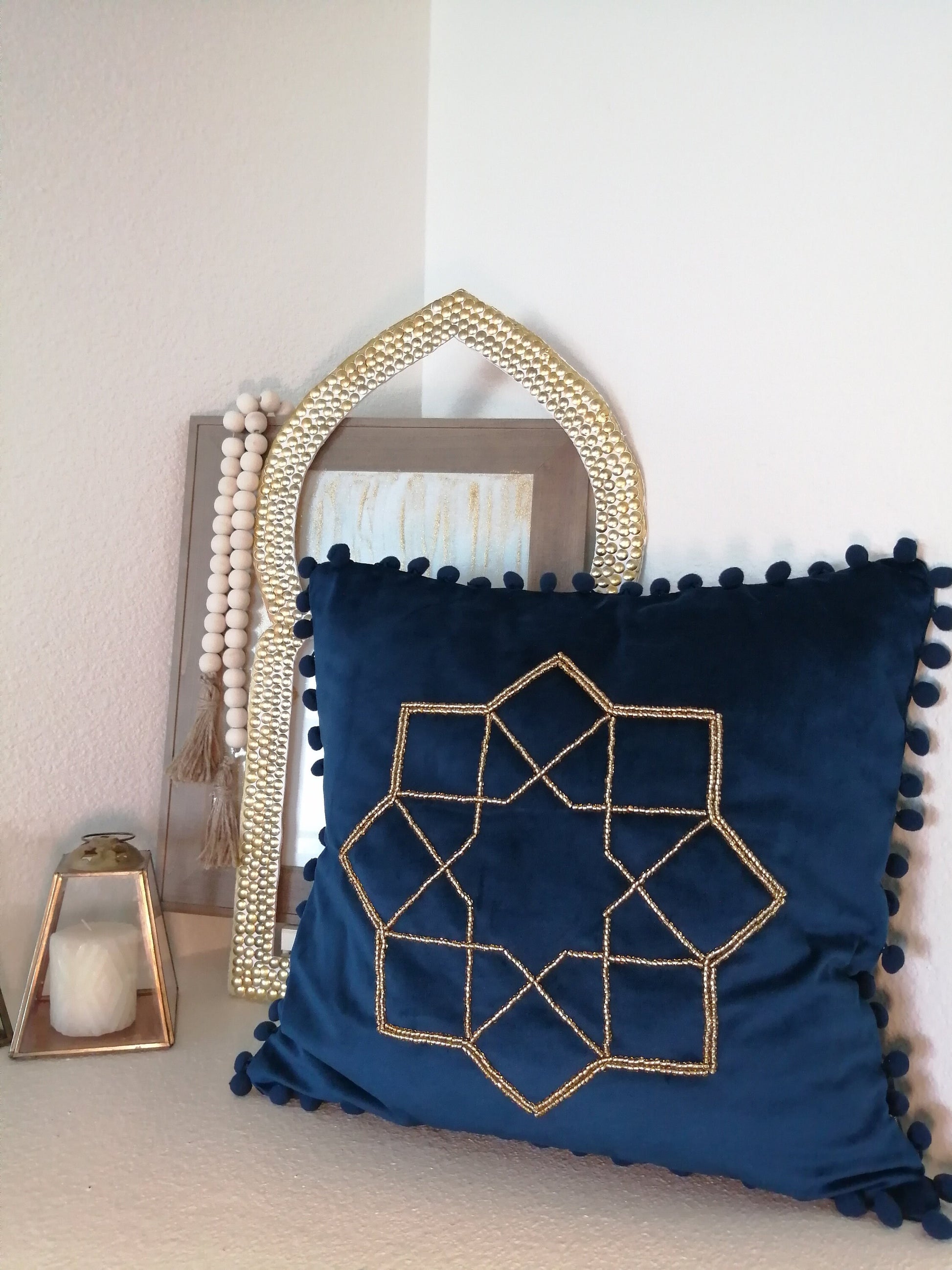 Ramadan Velvet Pillow Covers - Islamic Beaded Cushion Decor - Soft Velvet Ramadan Decoration - Islamic Design Pillowcases