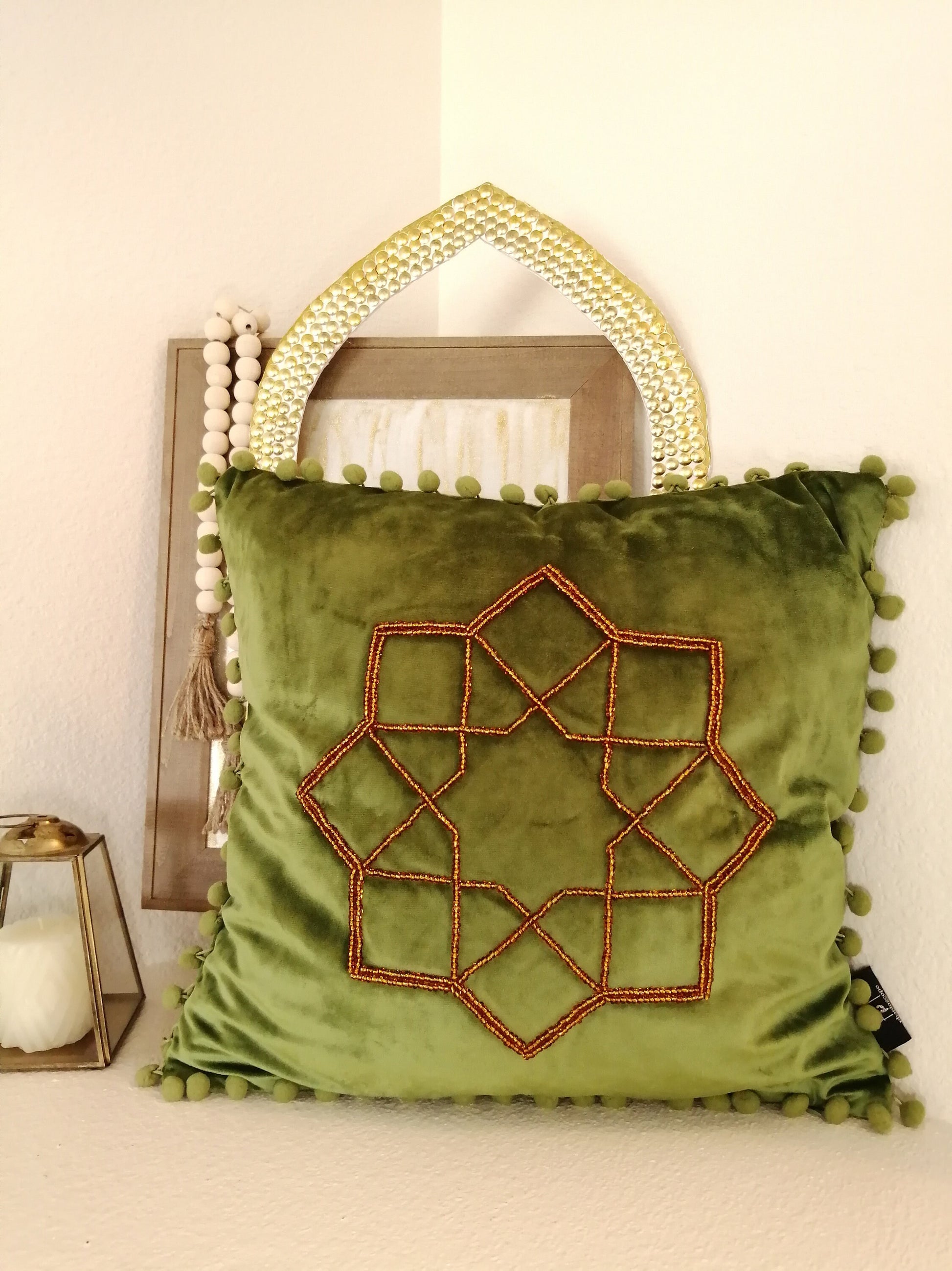 Ramadan Velvet Pillow Covers - Islamic Beaded Cushion Decor - Soft Velvet Ramadan Decoration - Islamic Design Pillowcases