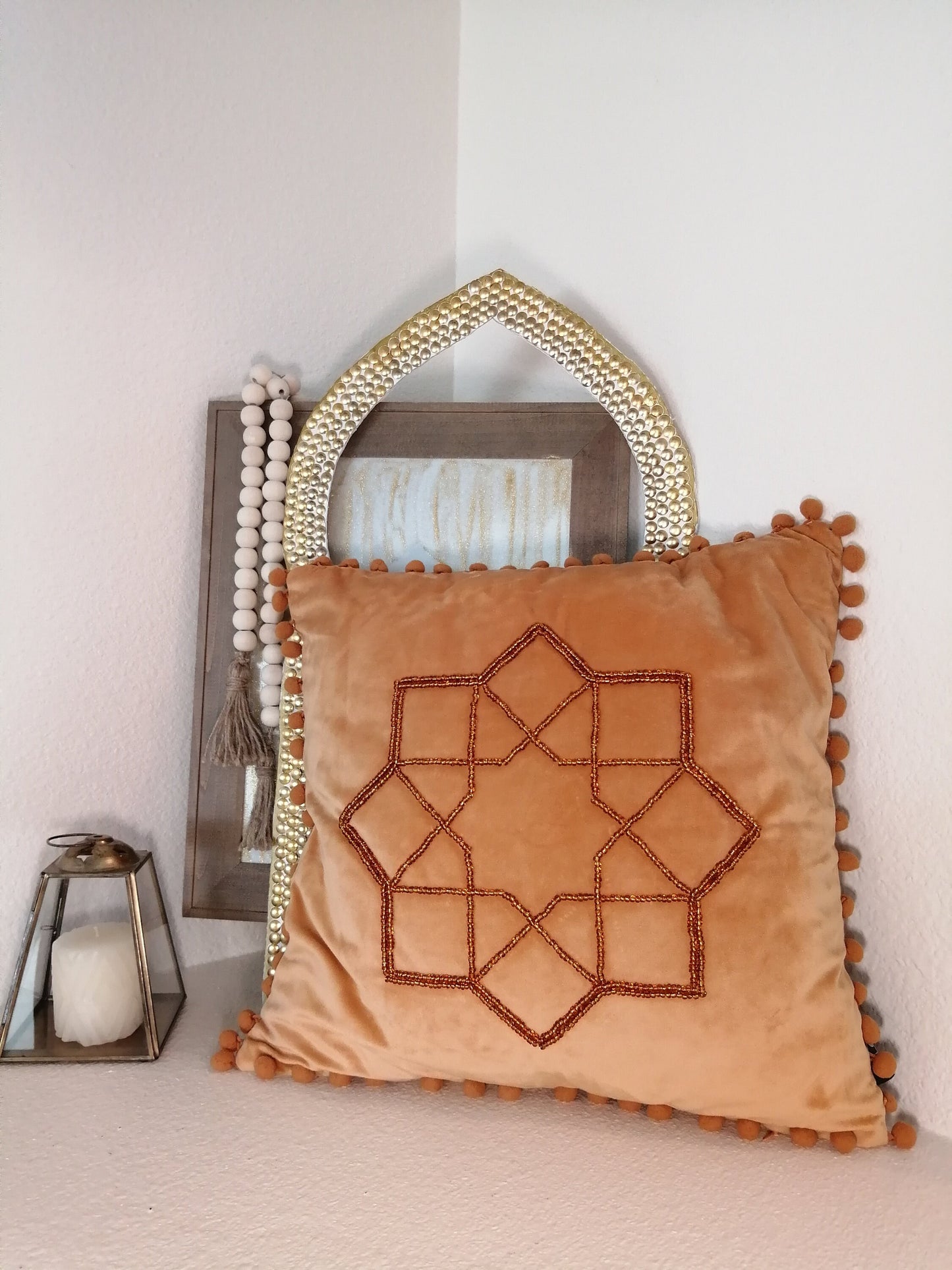 Ramadan Velvet Pillow Covers - Islamic Beaded Cushion Decor - Soft Velvet Ramadan Decoration - Islamic Design Pillowcases