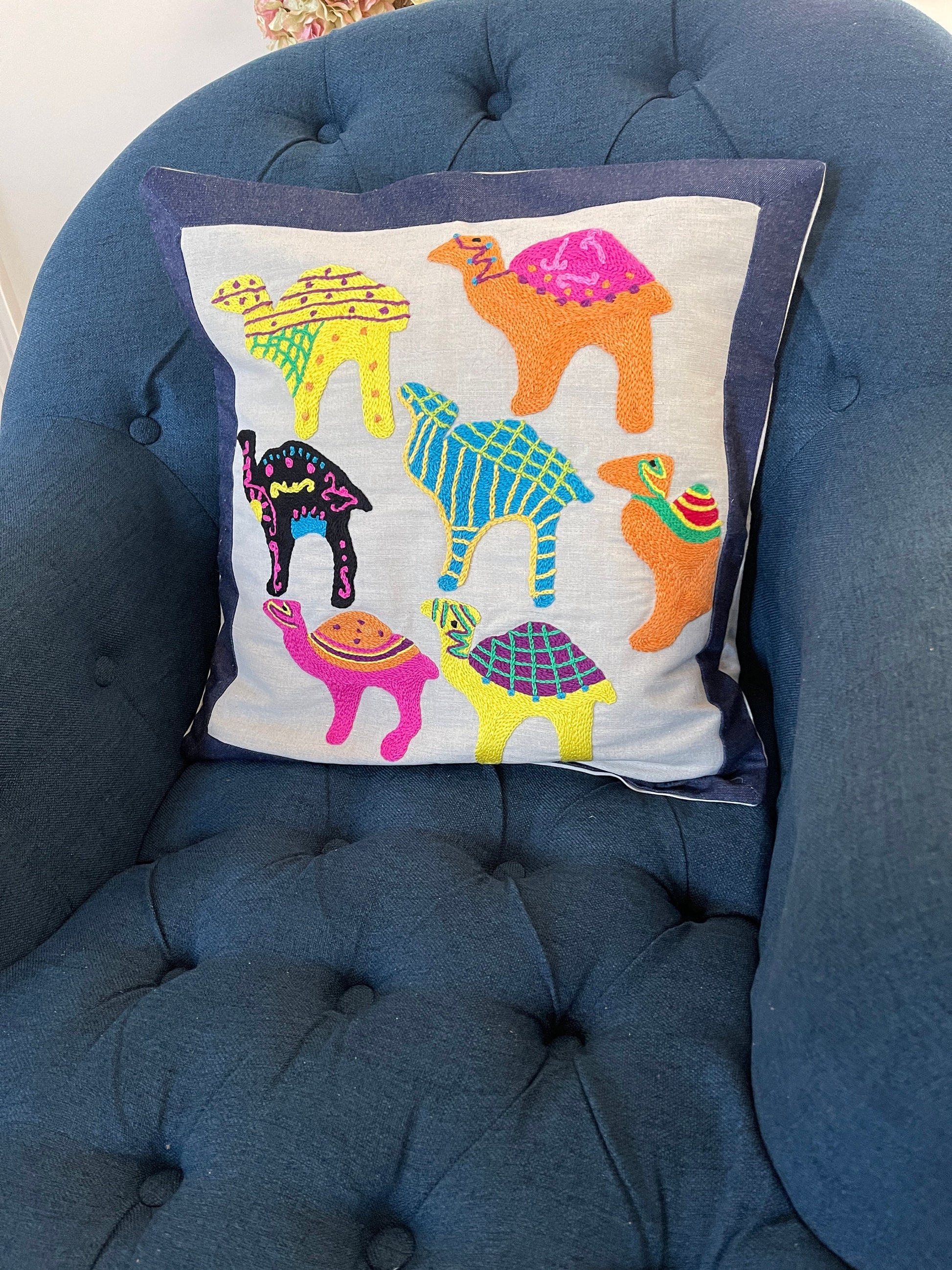 Arabic pillow, Arabic pillowcase, Islamic pillow cover, Embroidered camel pillow cover