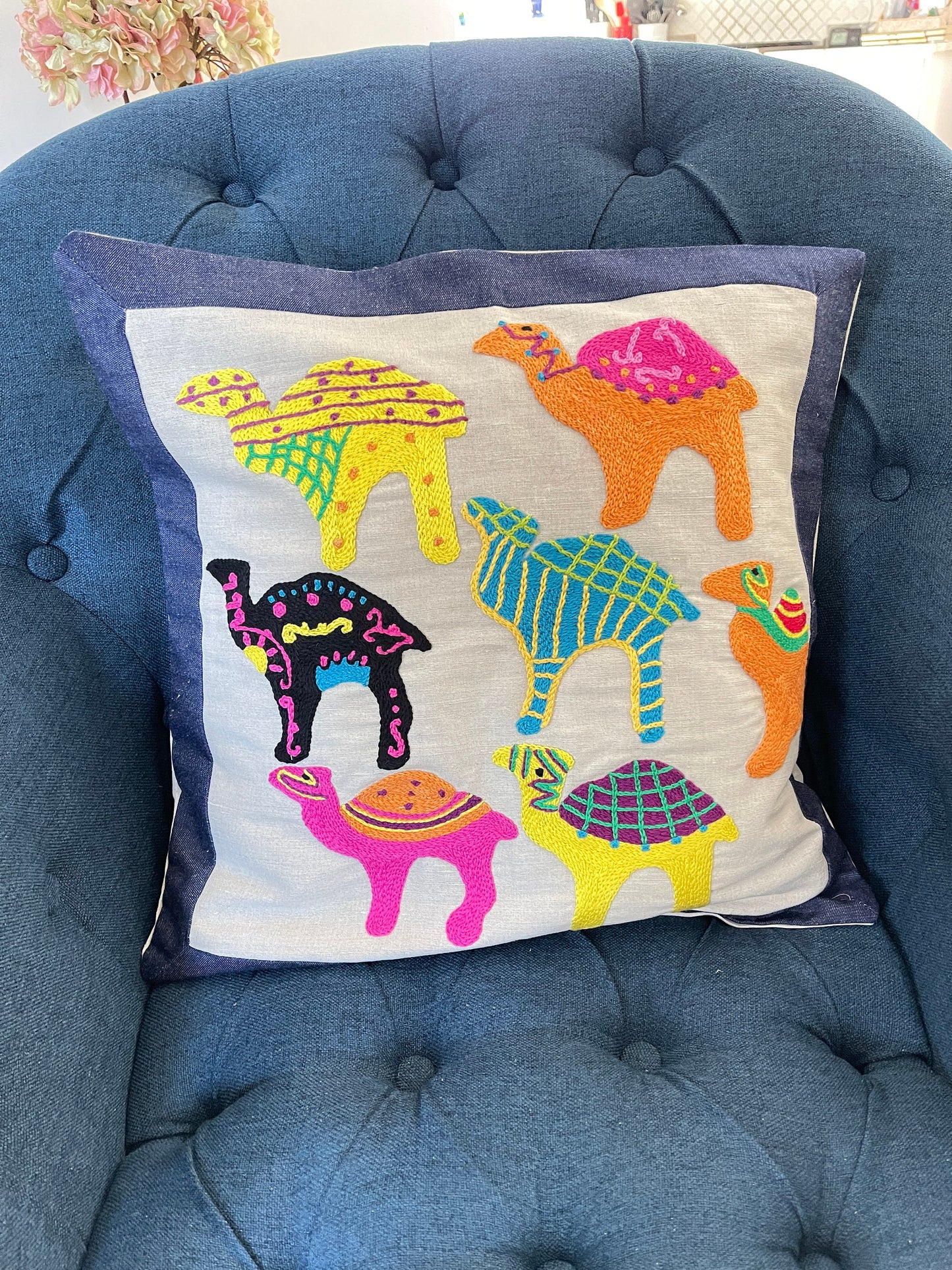 Arabic pillow, Arabic pillowcase, Islamic pillow cover, Embroidered camel pillow cover