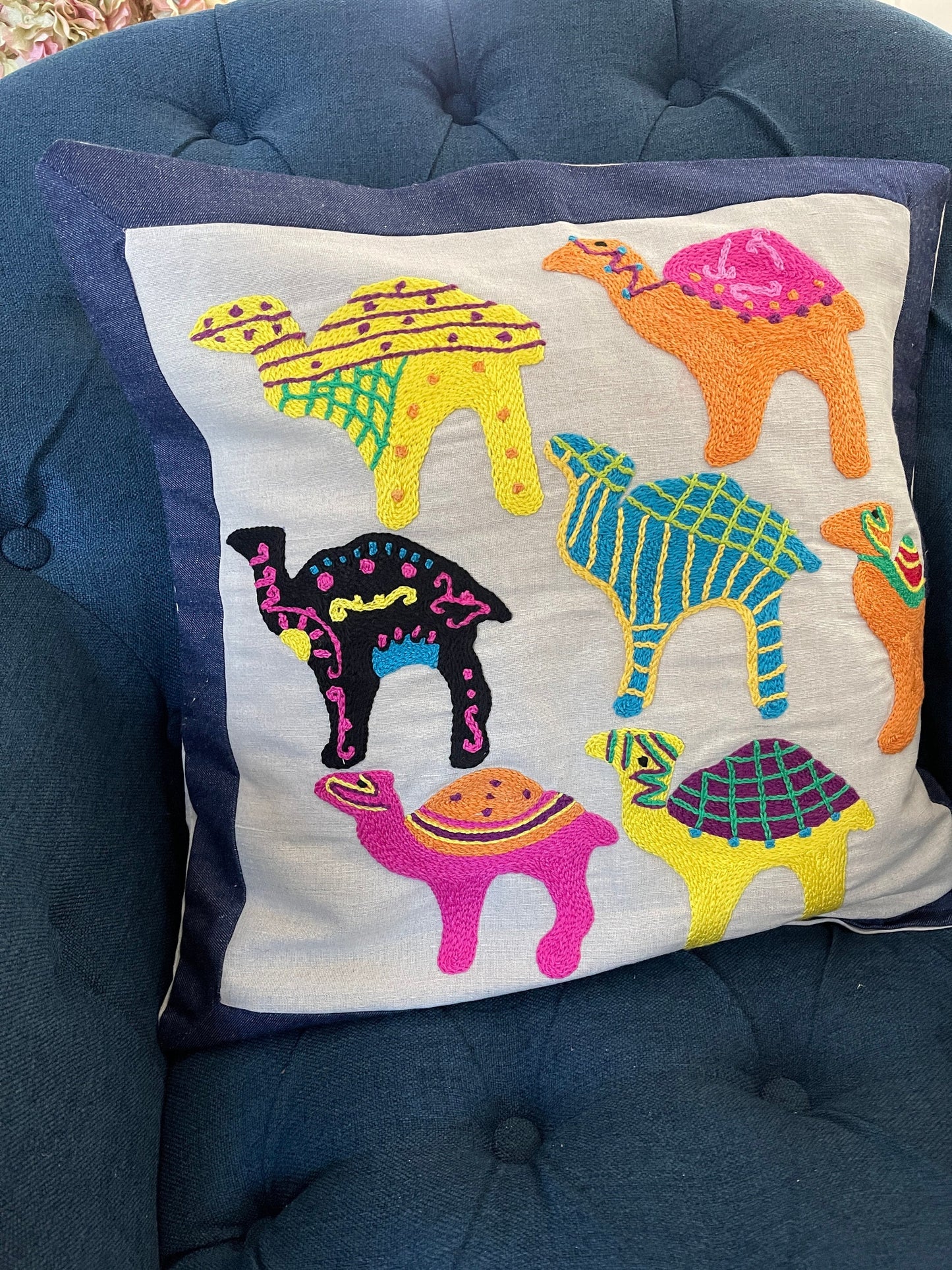 Arabic pillow, Arabic pillowcase, Islamic pillow cover, Embroidered camel pillow cover