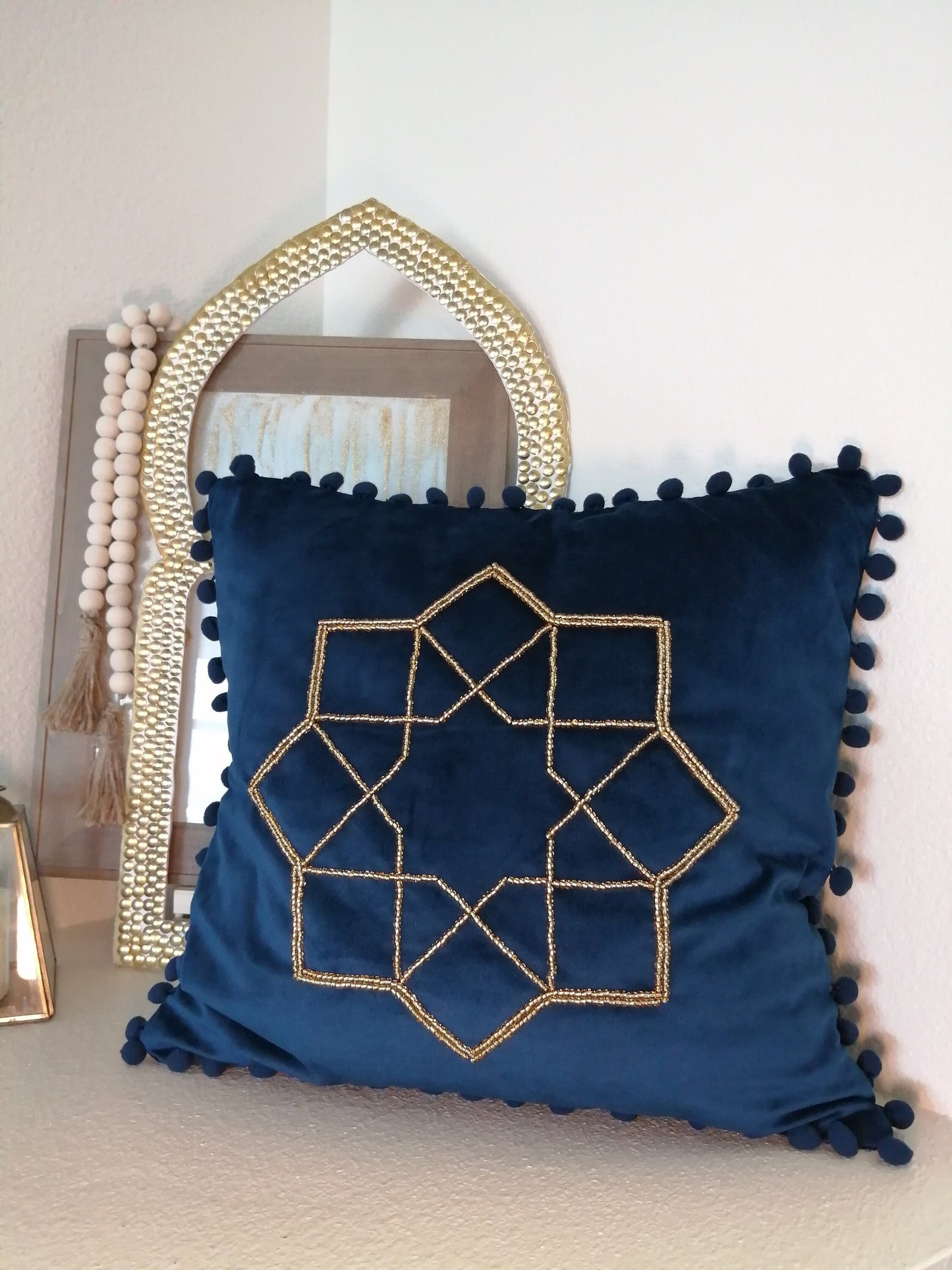 Ramadan Velvet Pillow Covers - Islamic Beaded Cushion Decor - Soft Velvet Ramadan Decoration - Islamic Design Pillowcases