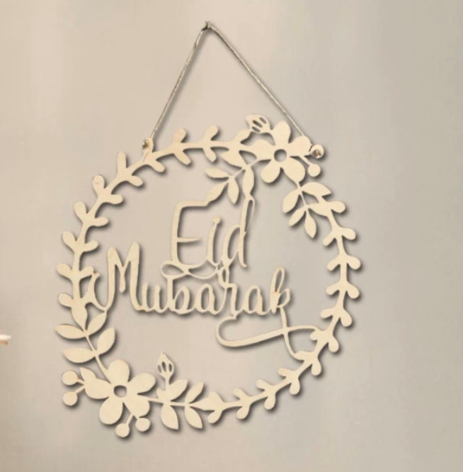 Eid mubarak wooden wall decor - Eid mubarak coloring activity for kids