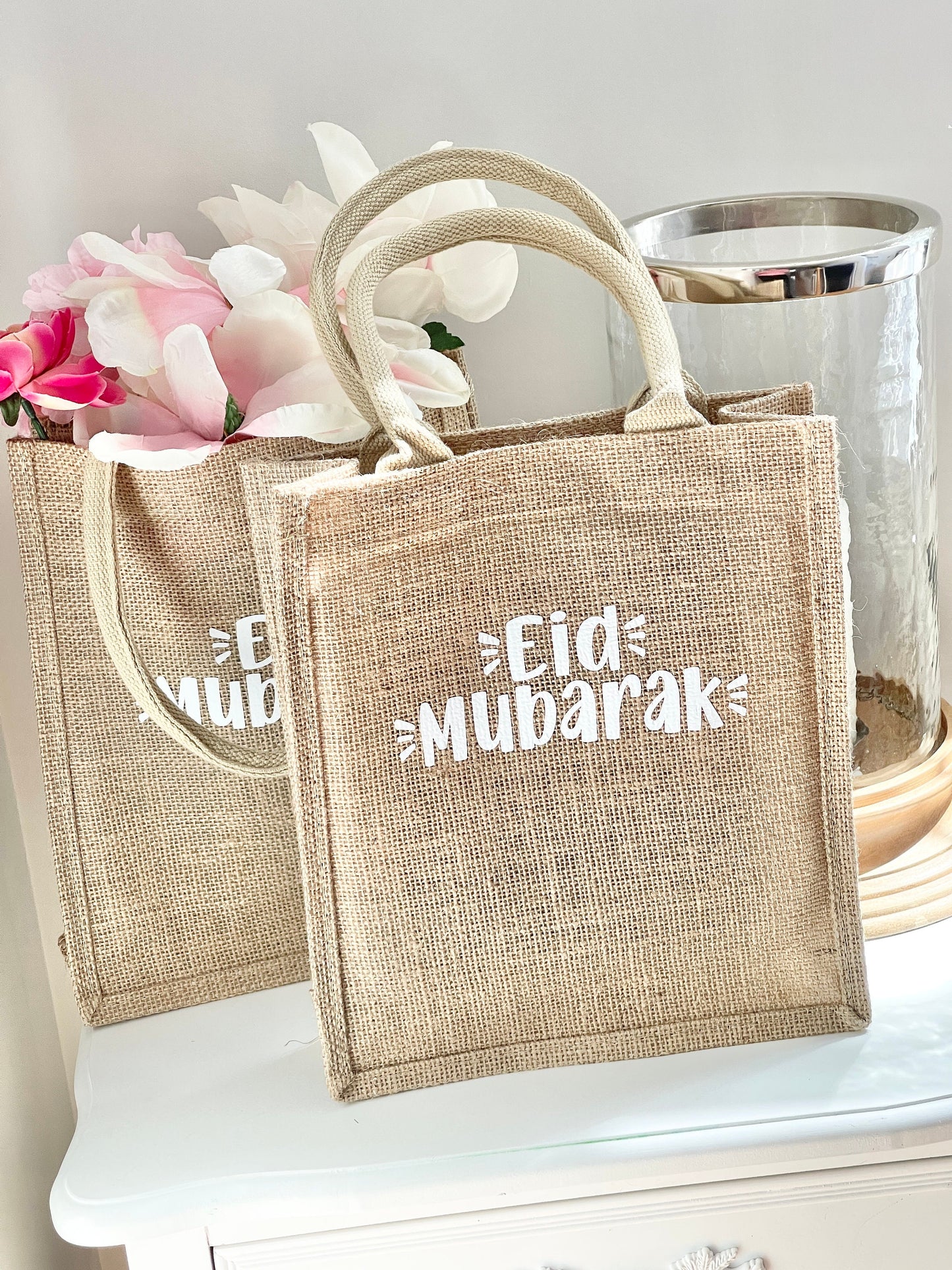 Eid Gift Bag Eid Mubarak Bag Eid Gifts Burlap Jute Reusable Canvas Gift Favors Bag with Handles