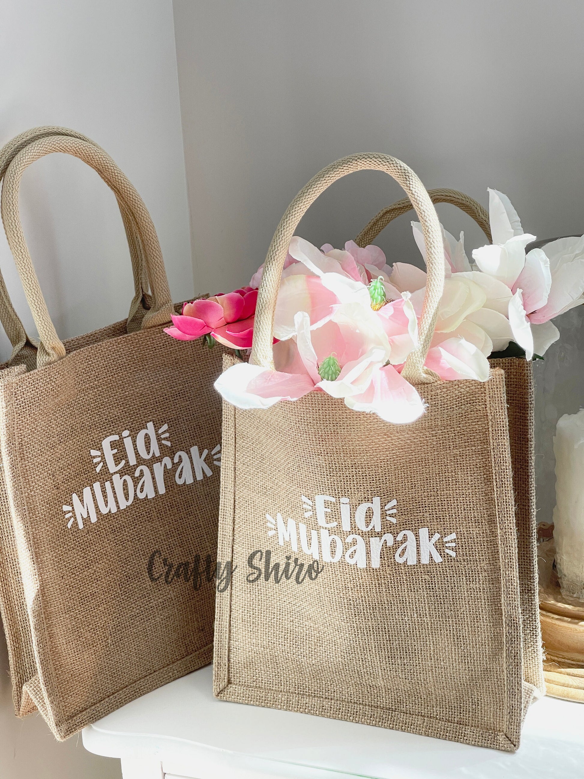 Eid Gift Bag Eid Mubarak Bag Eid Gifts Burlap Jute Reusable Canvas Gift Favors Bag with Handles
