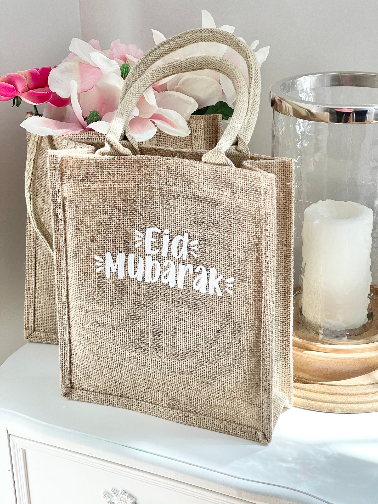 Eid Gift Bag Eid Mubarak Bag Eid Gifts Burlap Jute Reusable Canvas Gift Favors Bag with Handles