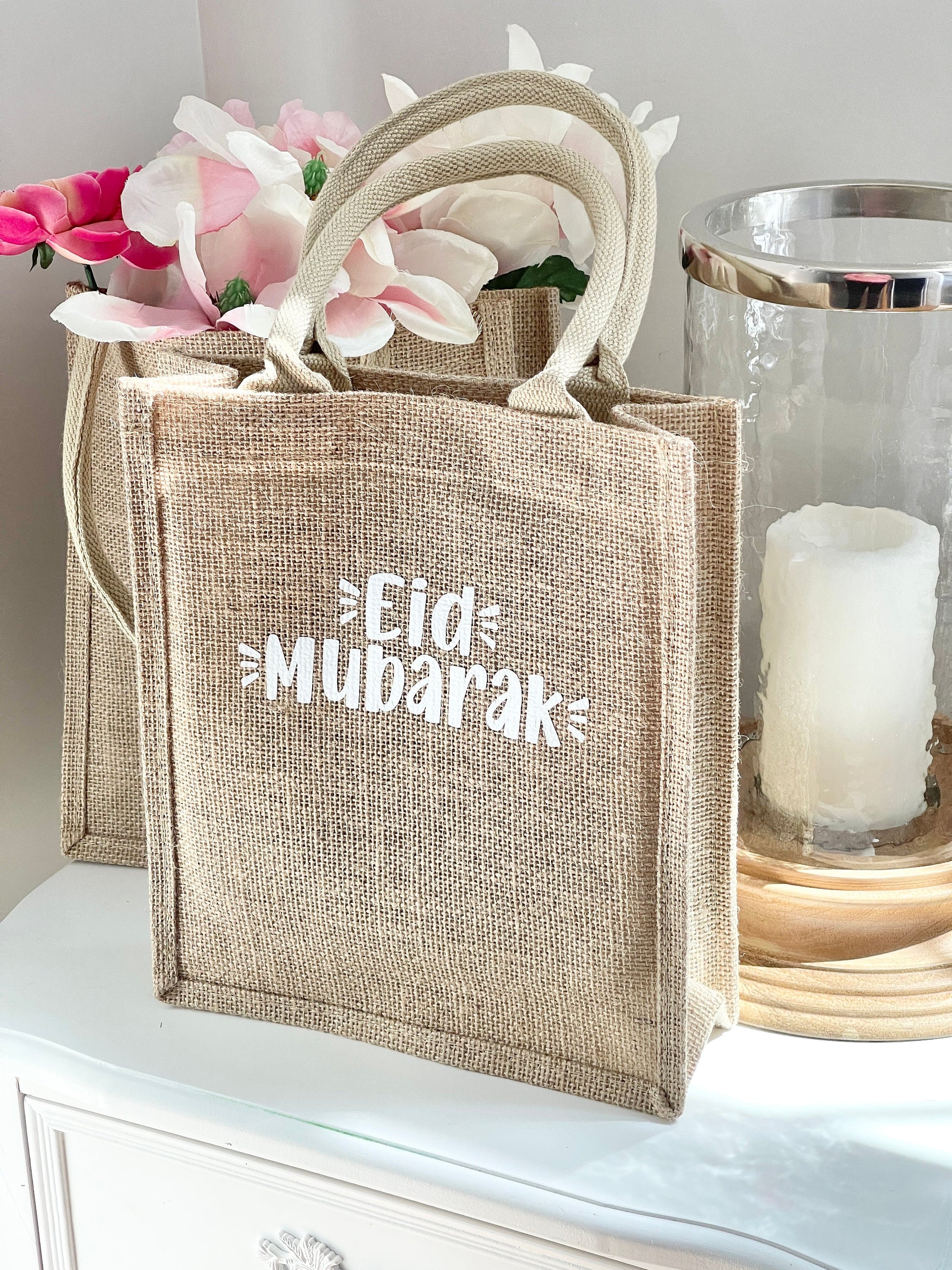 Eid Gift Bag Eid Mubarak Bag Eid Gifts Burlap Jute Reusable Canvas Gift Favors Bag with Handles