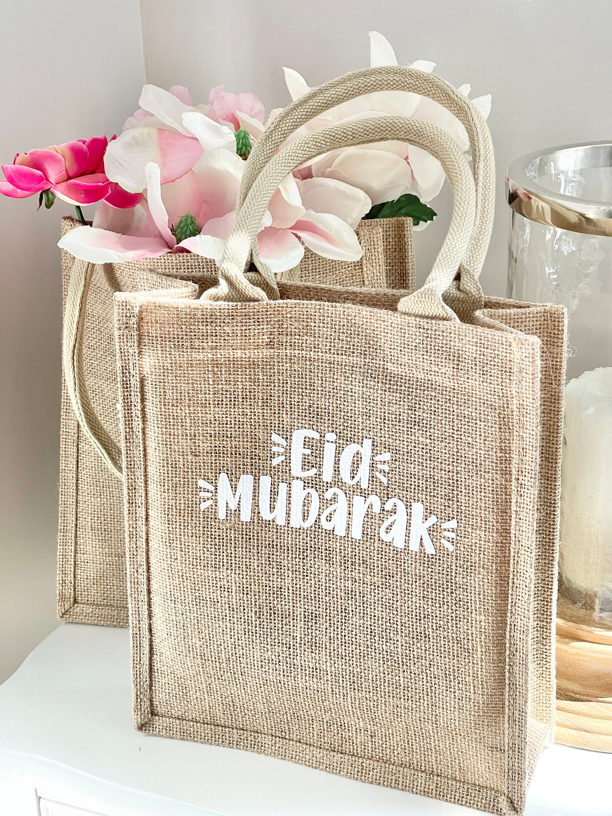 Eid Gift Bag Eid Mubarak Bag Eid Gifts Burlap Jute Reusable Canvas Gift Favors Bag with Handles