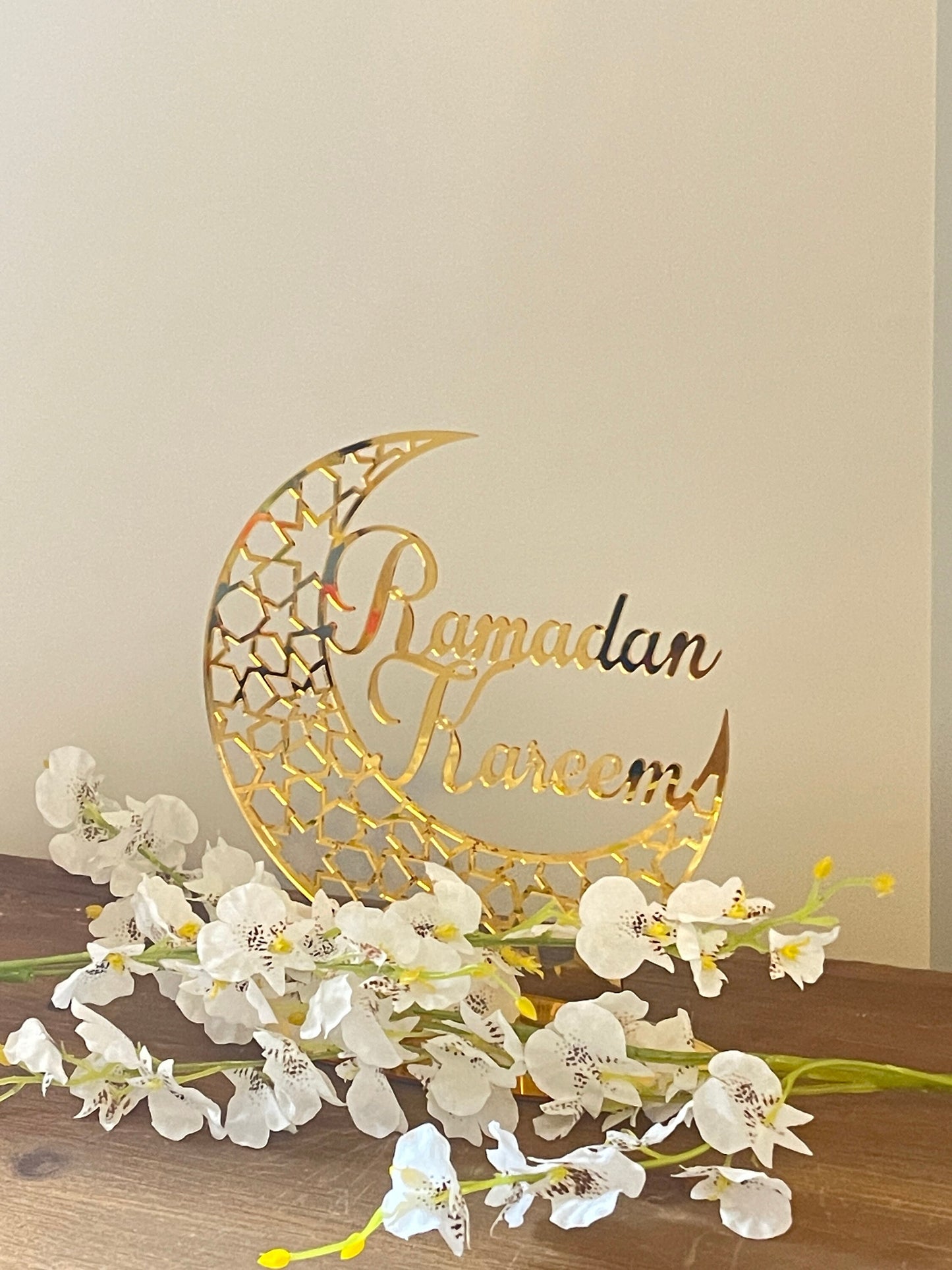 Ramadan Kareem table stand decor- Gold - Ramadan Kareem Golden Acrylic Moon Decoration Ramadan Decoration.
