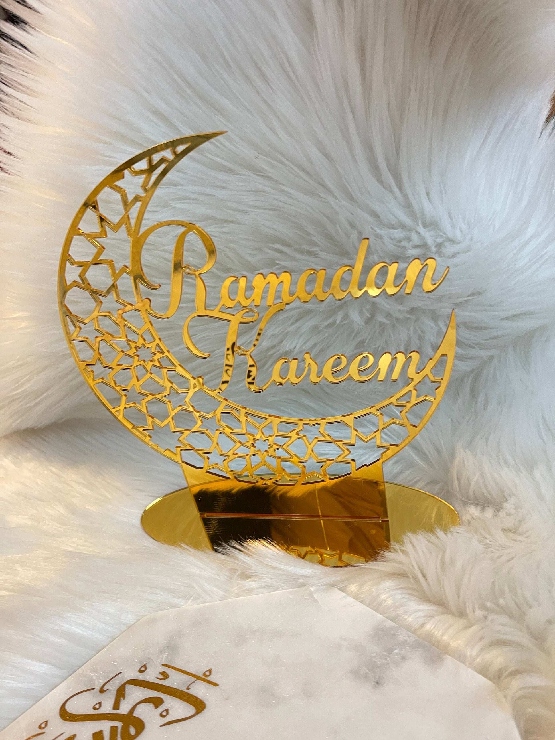 Ramadan Kareem table stand decor- Gold - Ramadan Kareem Golden Acrylic Moon Decoration Ramadan Decoration.