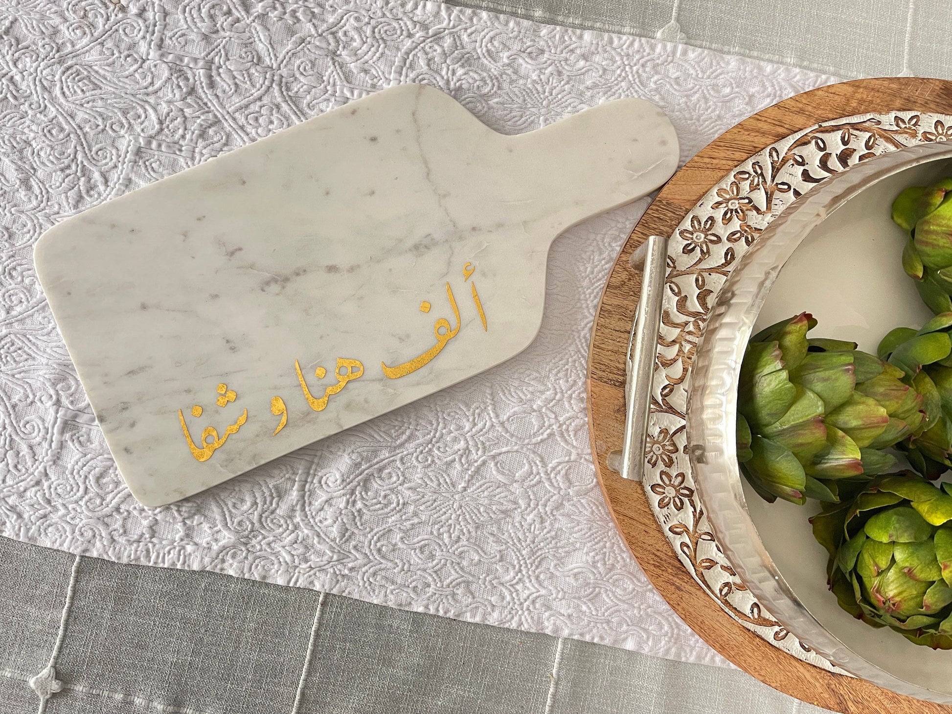 Arabic calligraphy marble tray, Arabic Charcuterie board, Marble board, Alf Hana wa shefa marble board, arabic gifts, ramadan gift
