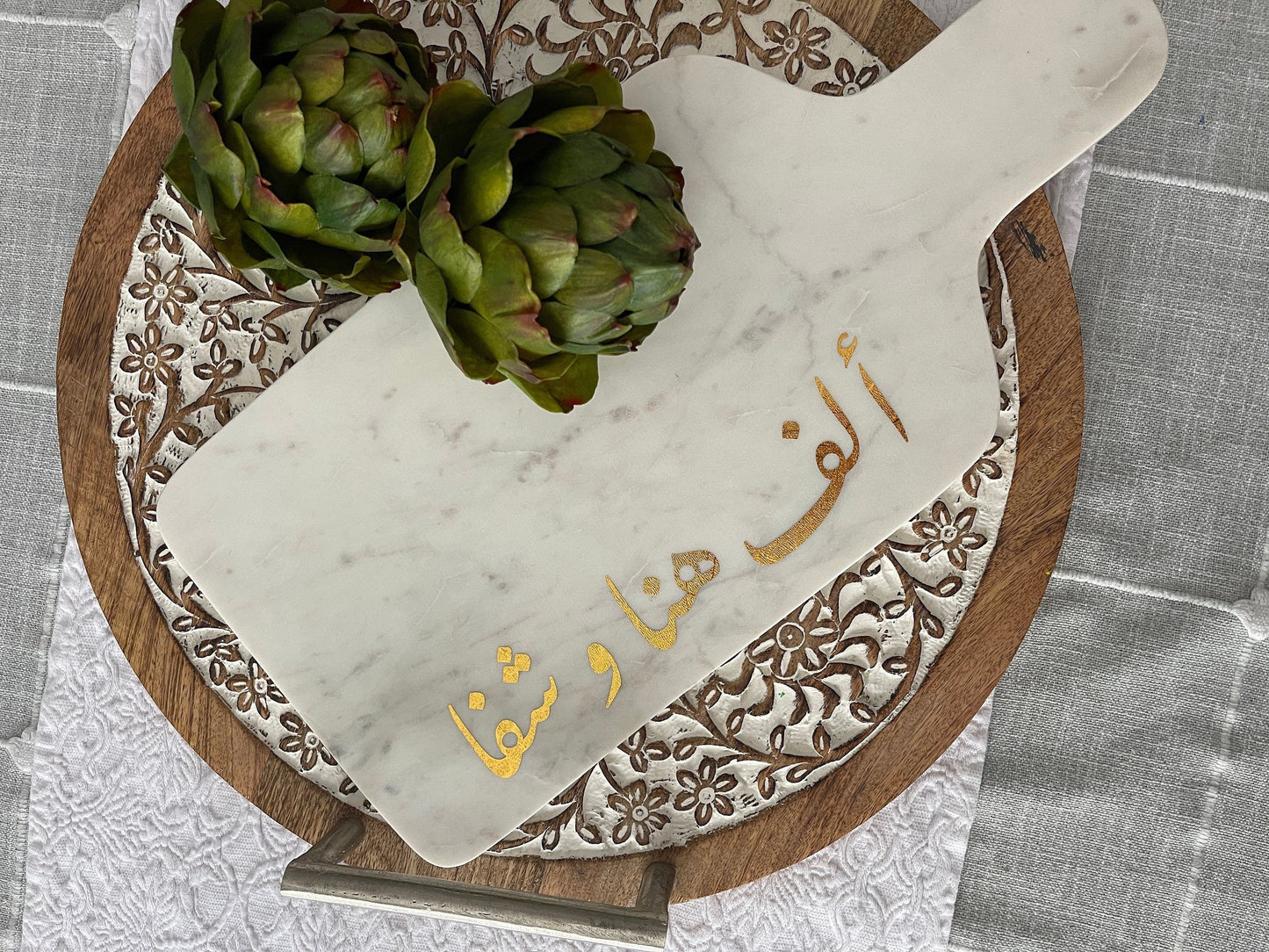 Arabic calligraphy marble tray, Arabic Charcuterie board, Marble board, Alf Hana wa shefa marble board, arabic gifts, ramadan gift