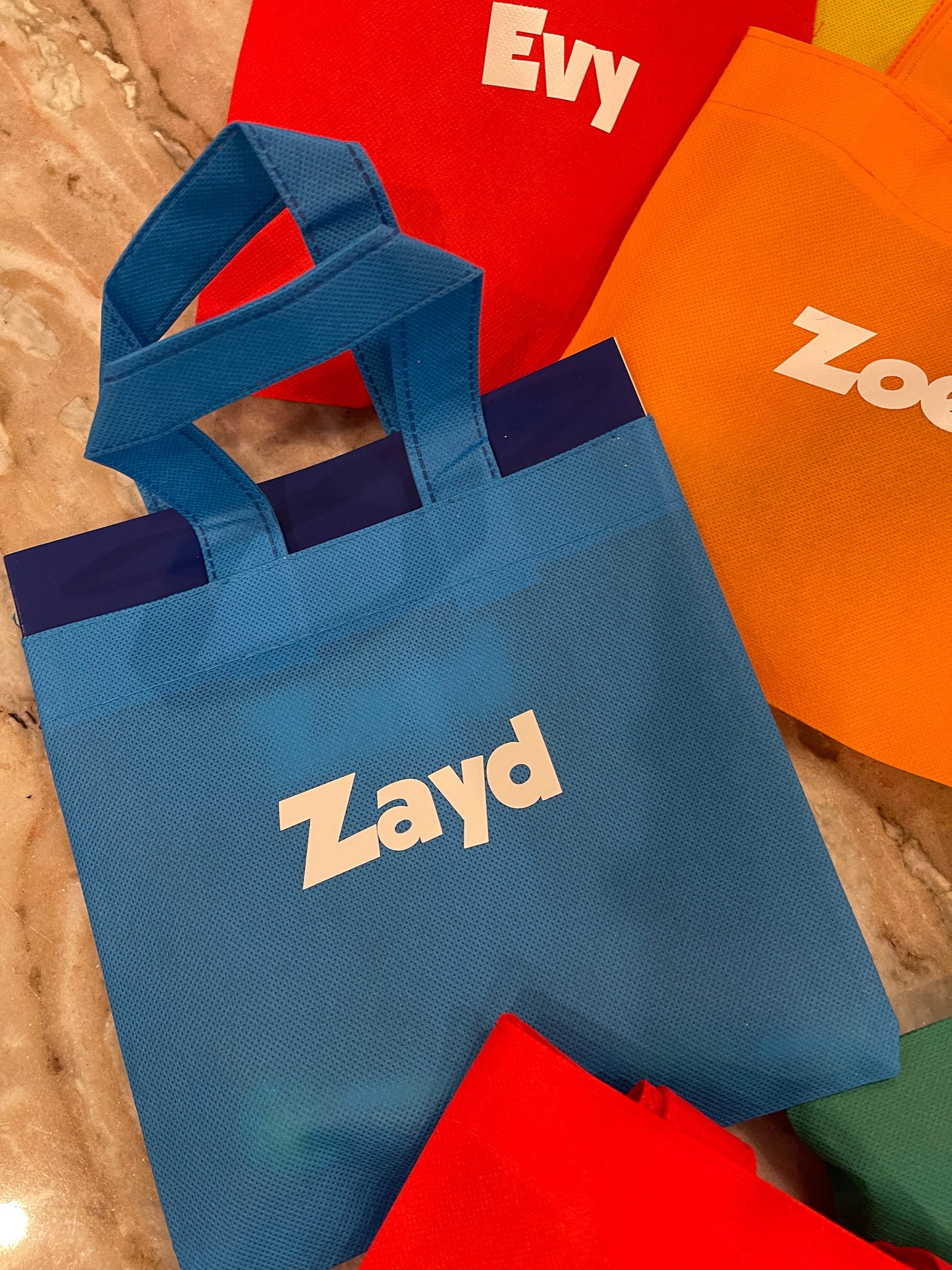 Personalized Favor bags for birthday parties, personalized bags for parties, rainbow-colored small favor bags, 8-inch tote bags - SET OF 12