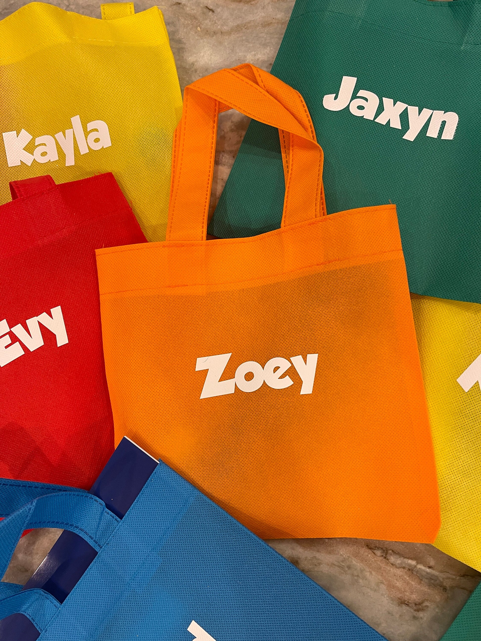 Personalized Favor bags for birthday parties, personalized bags for parties, rainbow-colored small favor bags, 8-inch tote bags - SET OF 12