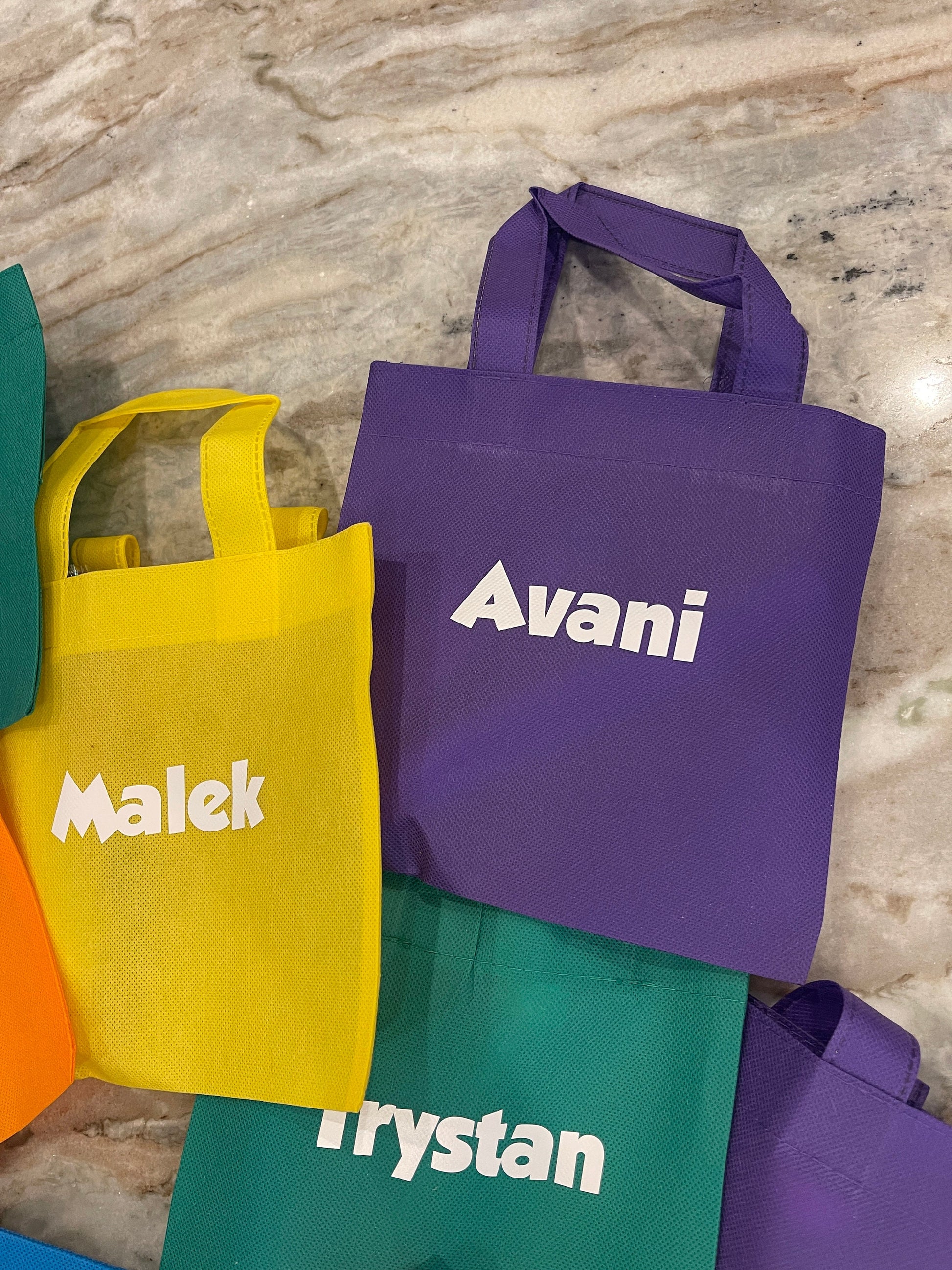 Personalized Favor bags for birthday parties, personalized bags for parties, rainbow-colored small favor bags, 8-inch tote bags - SET OF 12