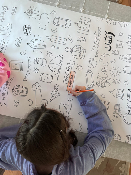 Color your own Ramadan table cover, Giant coloring table runner for kids, coloring poster for Ramadan, Ramadan Decoration Kids Activity