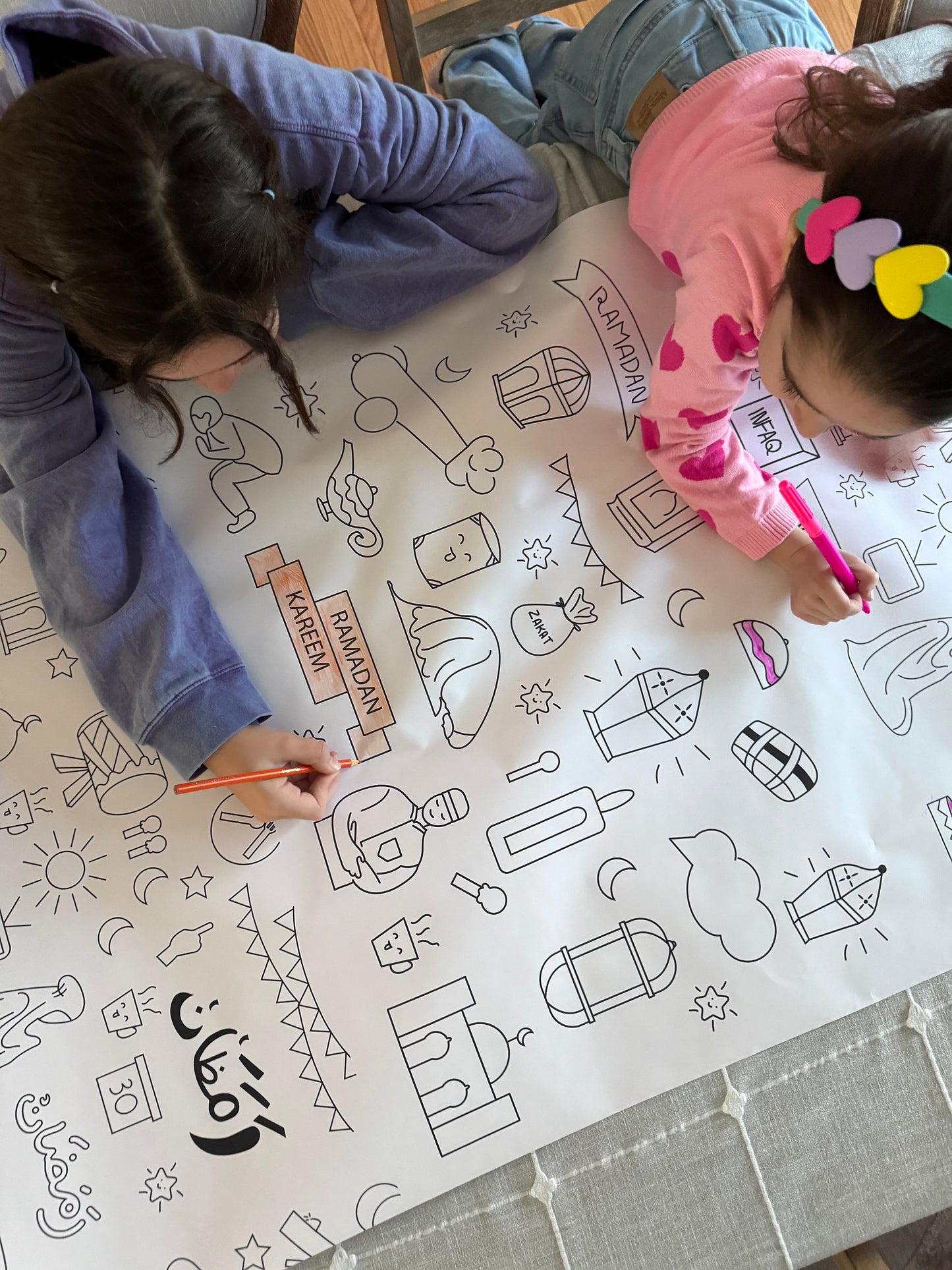 Color your own Ramadan table cover, Giant coloring table runner for kids, coloring poster for Ramadan, Ramadan Decoration Kids Activity