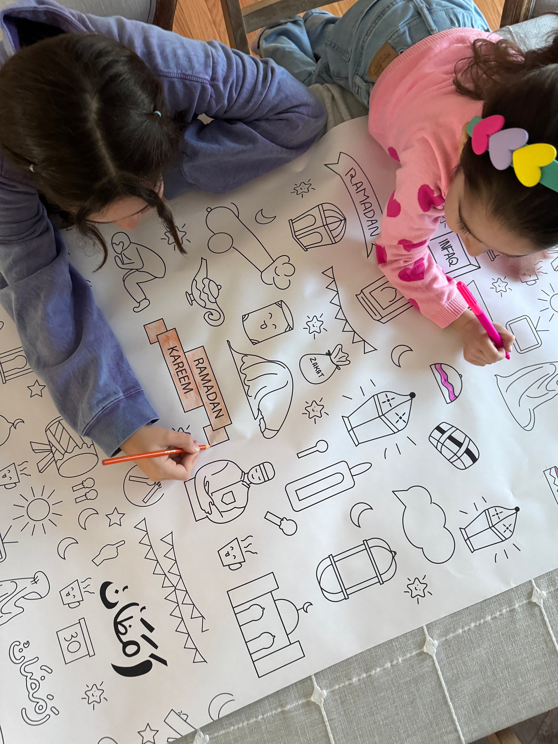 Color your own Ramadan table cover, Giant coloring table runner for kids, coloring poster for Ramadan, Ramadan Decoration Kids Activity