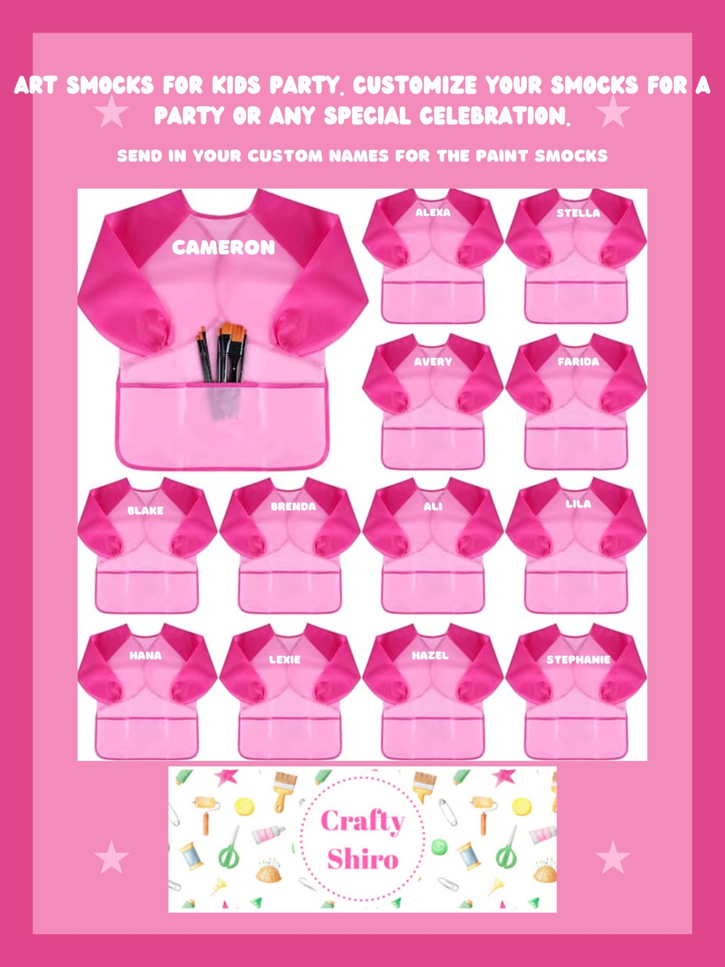 Personalized smocks for kids paint party favors paint party smocks, Personalised kids painting apron