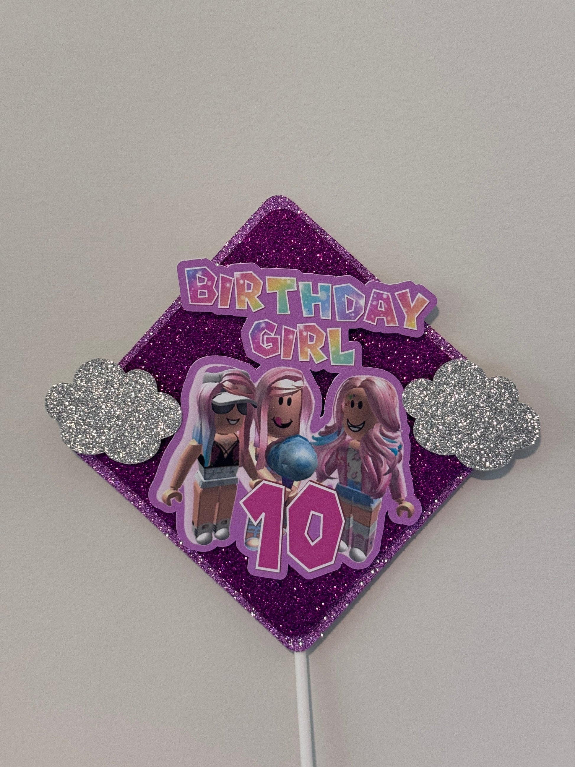 Girl Roblox Cake Topper, Pink Roblox Party Decor, Roblox Girls Birthday Party, Custom Personalized Roblox Cake Topper for Girls Pink Roblox