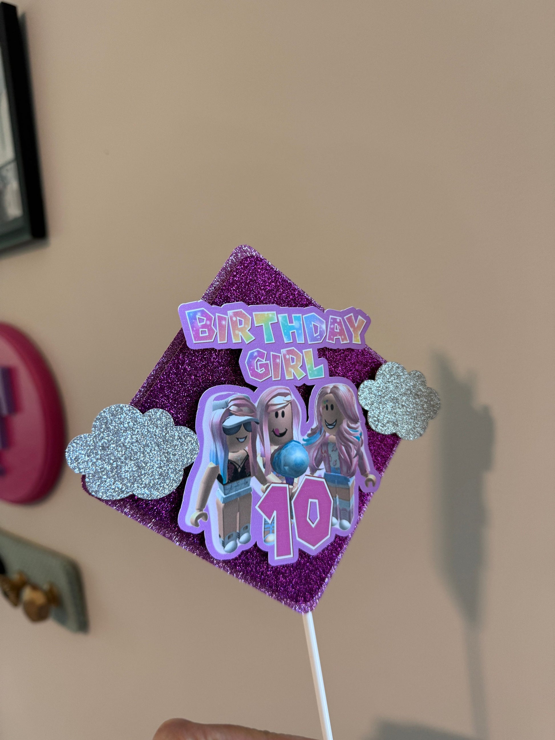 Girl Roblox Cake Topper, Pink Roblox Party Decor, Roblox Girls Birthday Party, Custom Personalized Roblox Cake Topper for Girls Pink Roblox