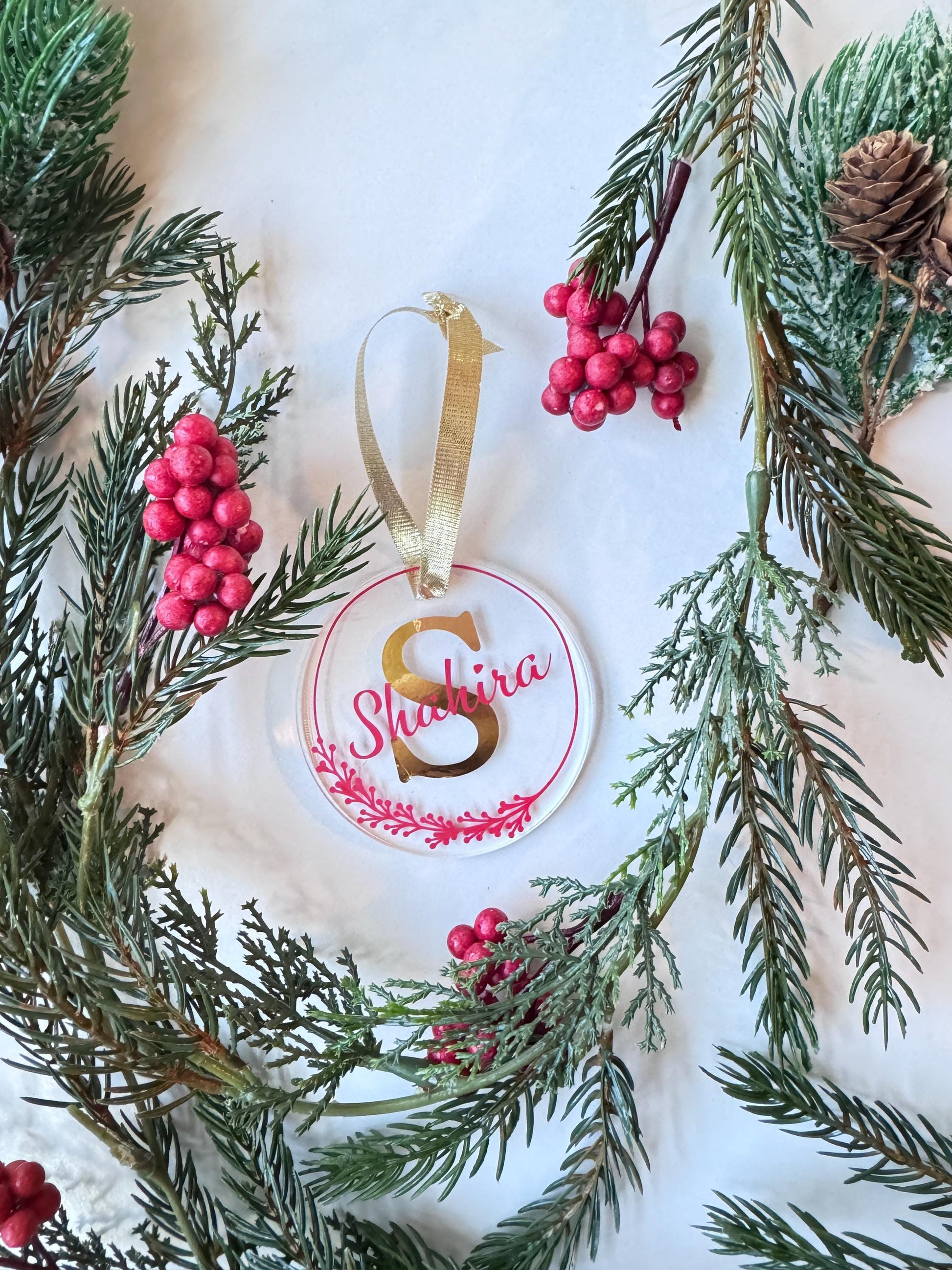 Custom Personalized Clear Acrylic Initial/Name Christmas Ornament Great Gift for Family, Friends, Coworkers, Employees - Holiday Ornament