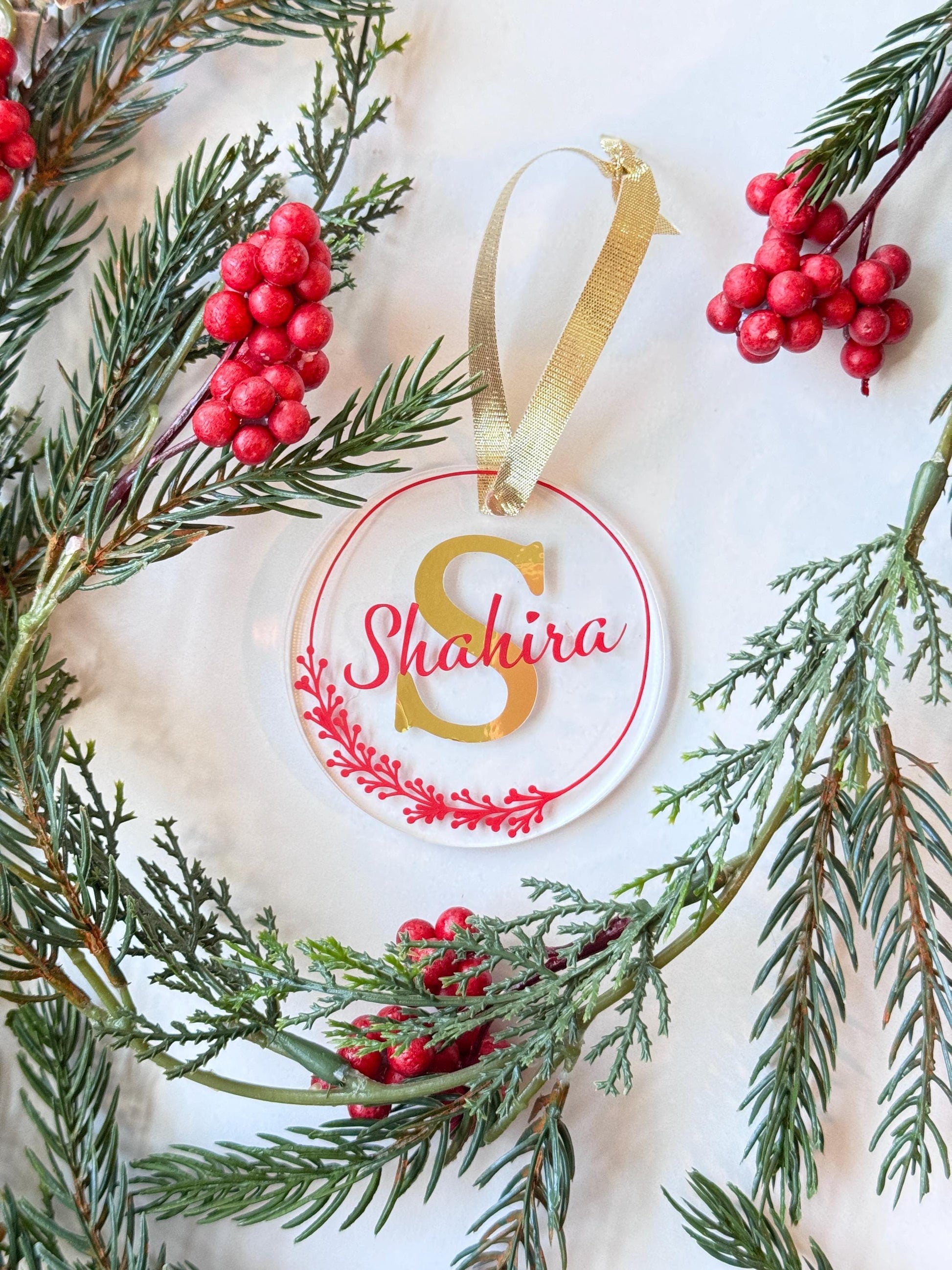 Custom Personalized Clear Acrylic Initial/Name Christmas Ornament Great Gift for Family, Friends, Coworkers, Employees - Holiday Ornament