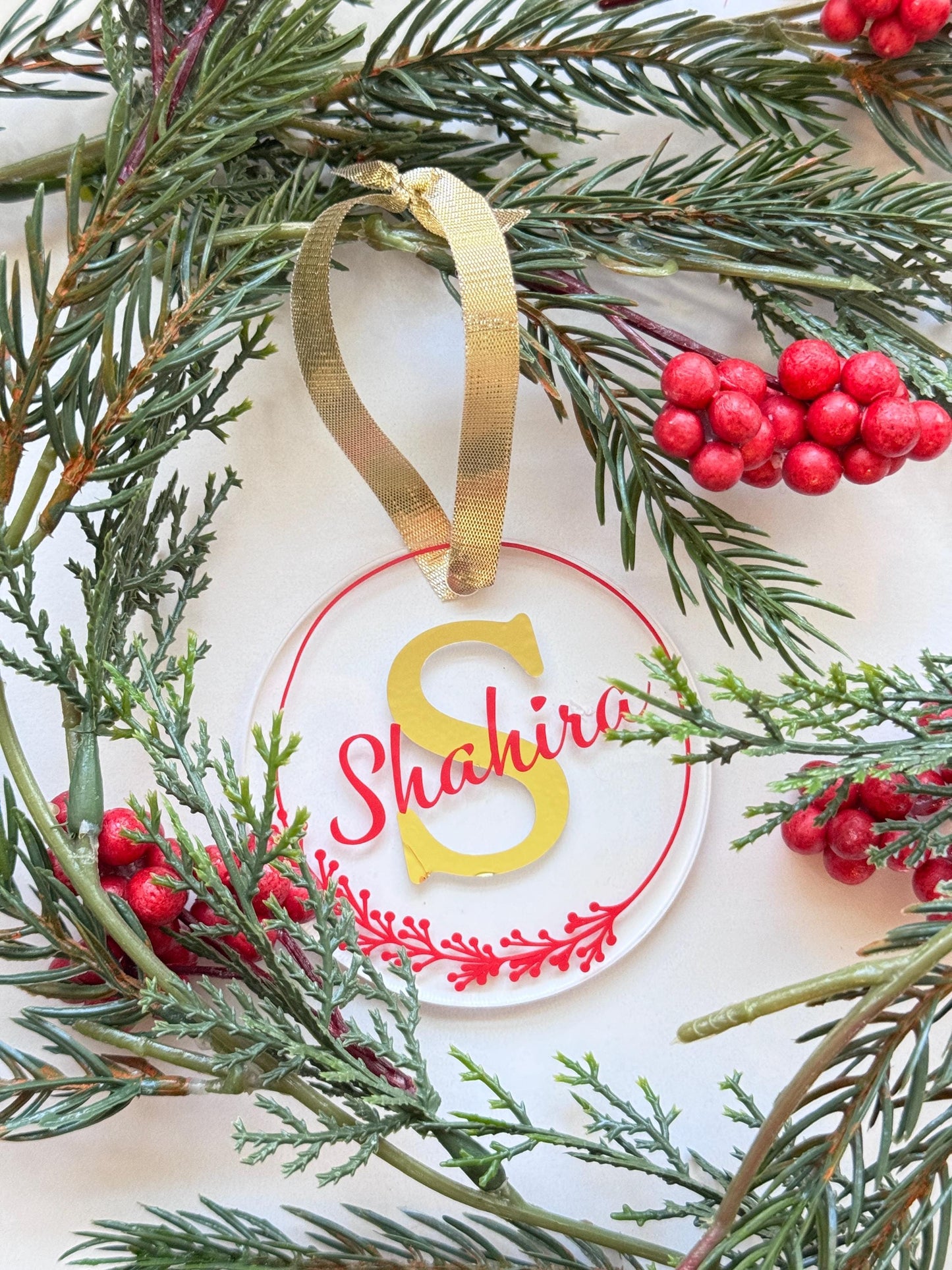 Custom Personalized Clear Acrylic Initial/Name Christmas Ornament Great Gift for Family, Friends, Coworkers, Employees - Holiday Ornament